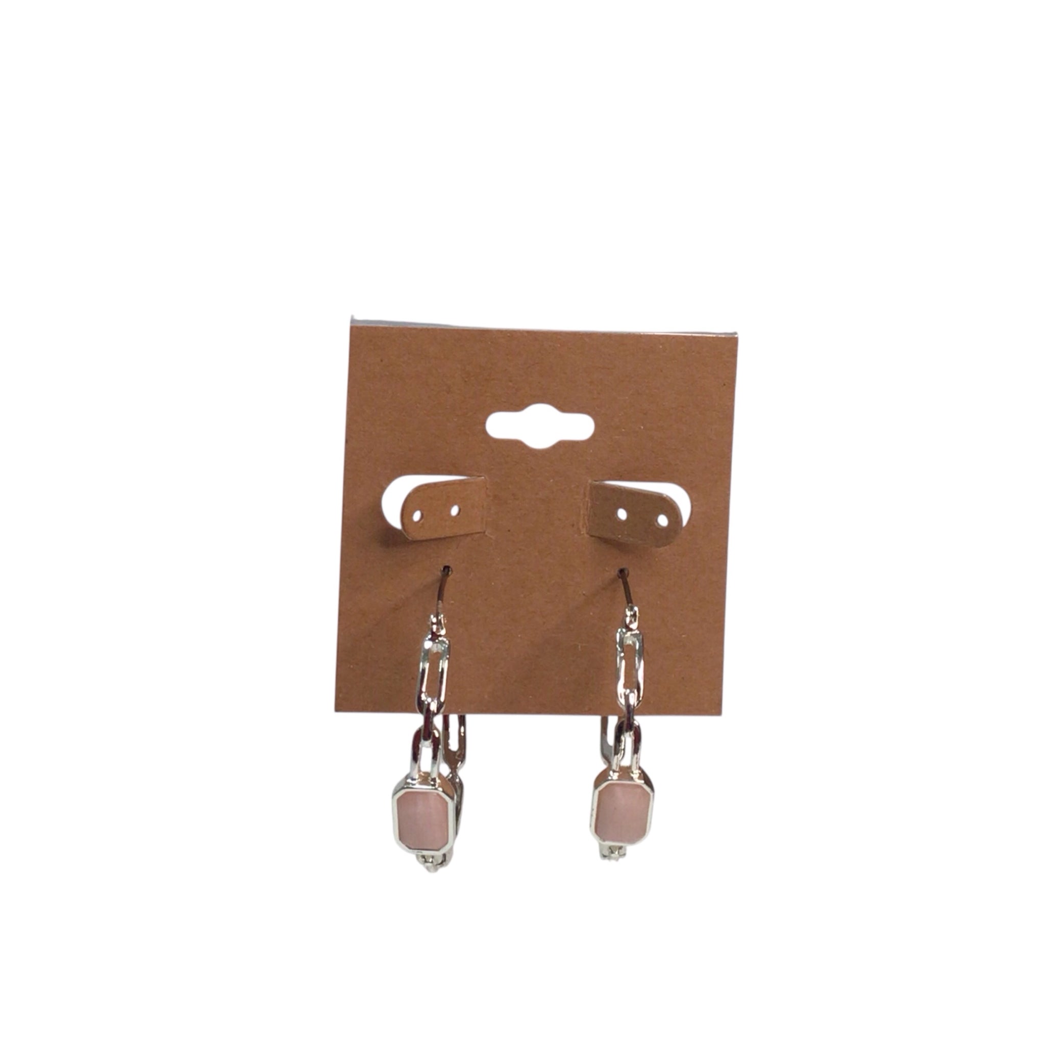 Silver Tone & Pink Gemstone Hoop Earrings