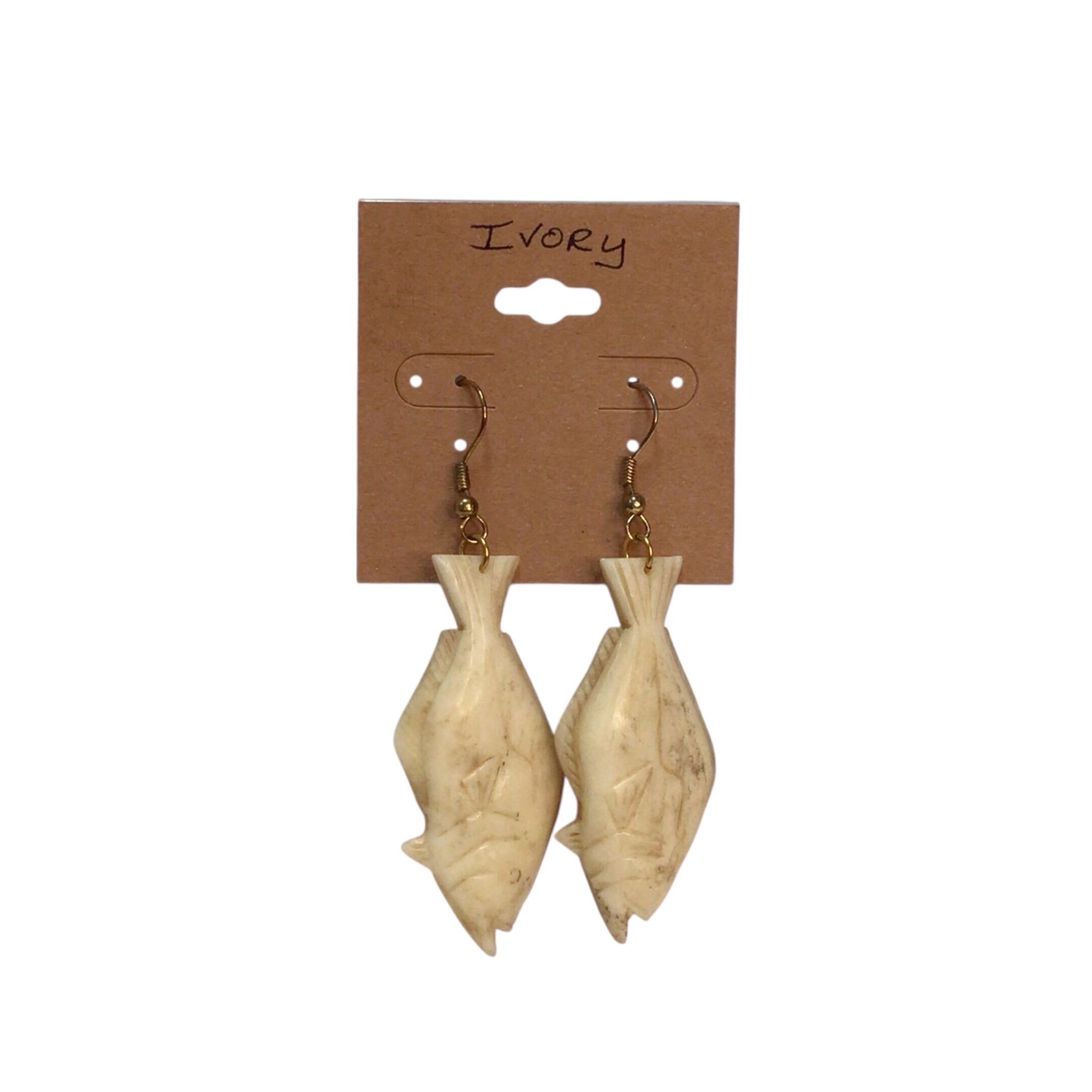 Ivory Carved Fish Earrings 3"