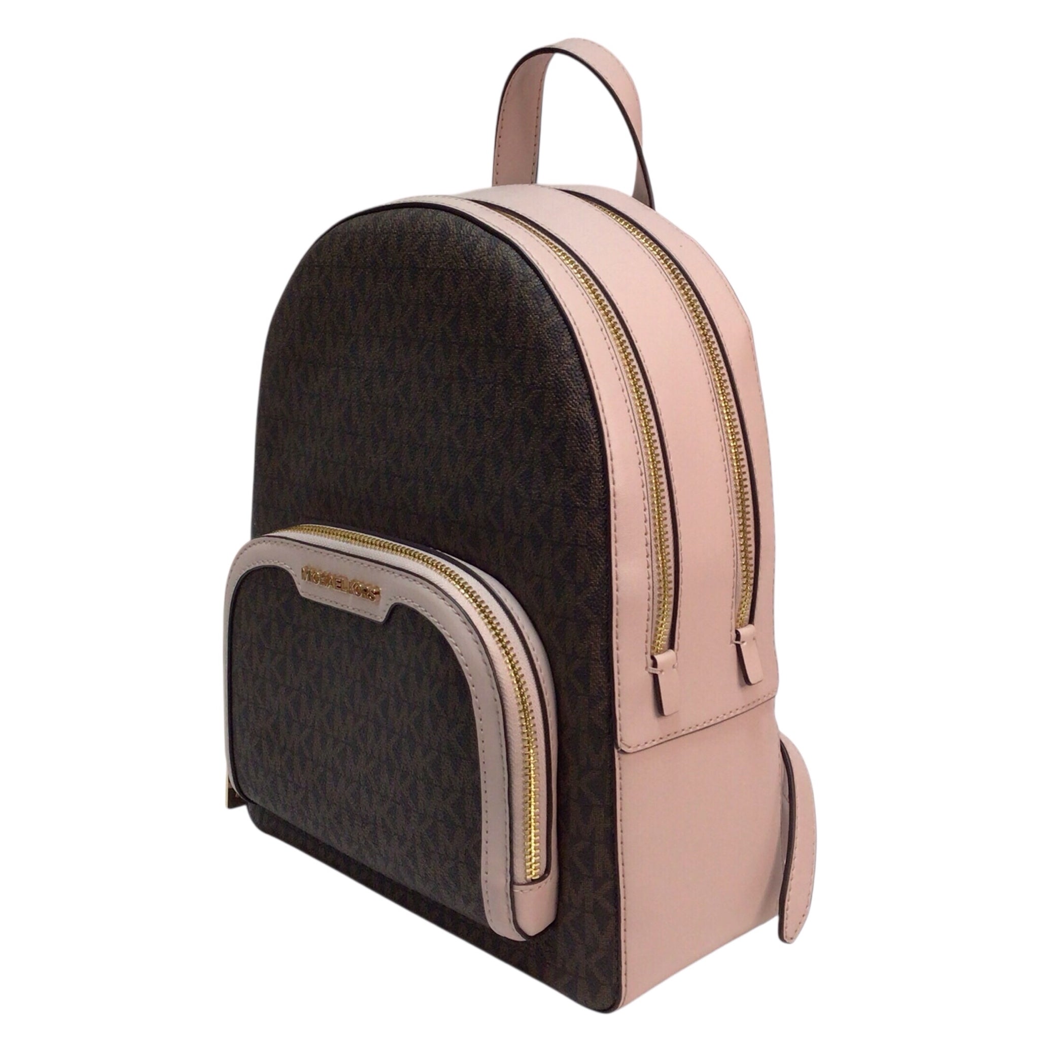 Michael Kors Brown and Blush Jaycee Medium Logo Backpack