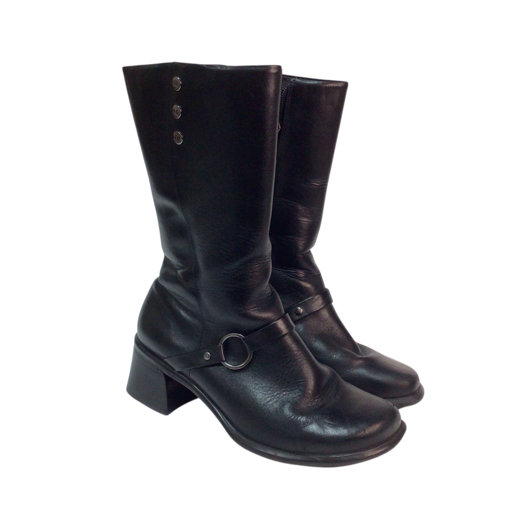 Harley Davidson Black Leather Bike Boots Size 7