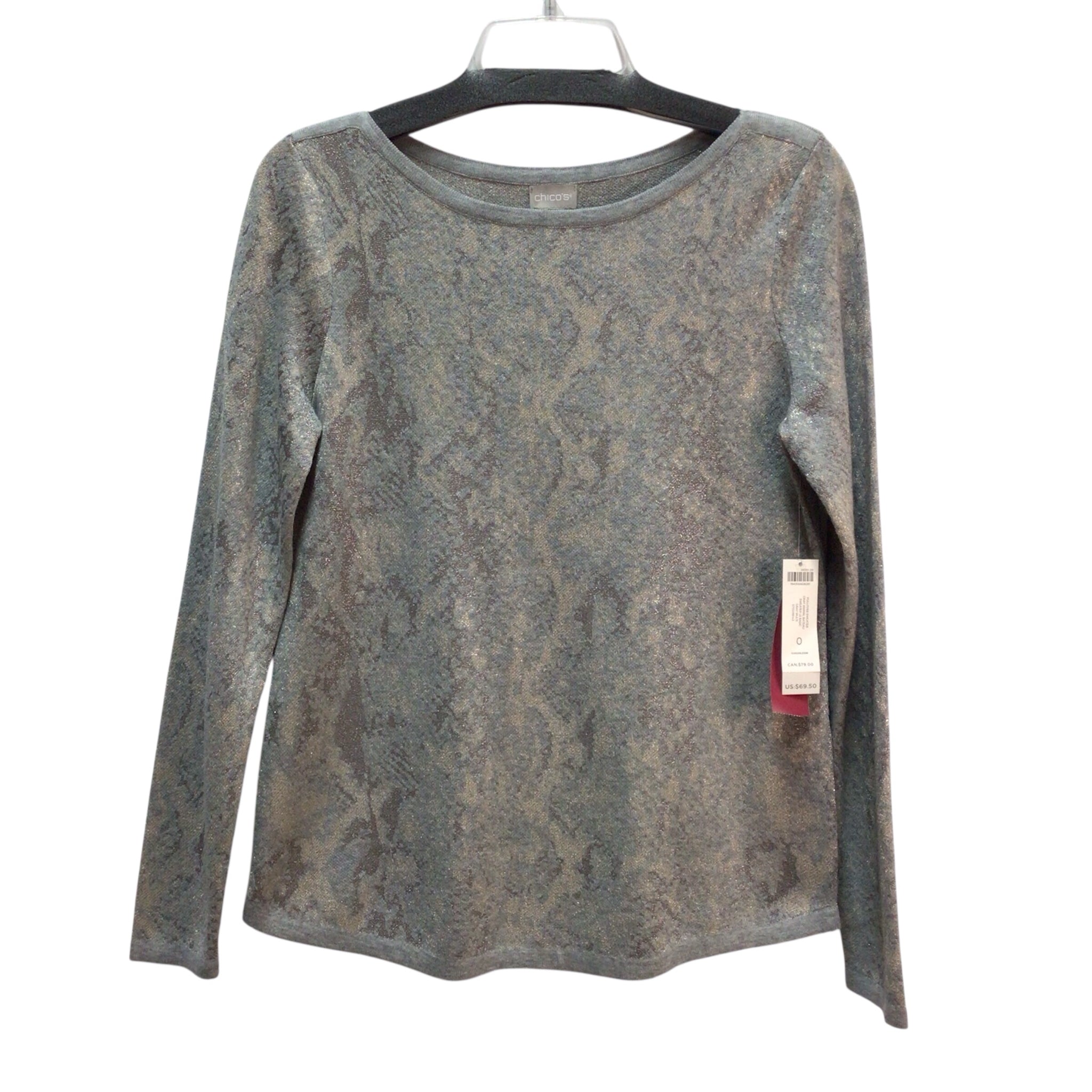 Chico's Long Sleeve Pullover Sweater Gray Animal Beateu Size Small NWT