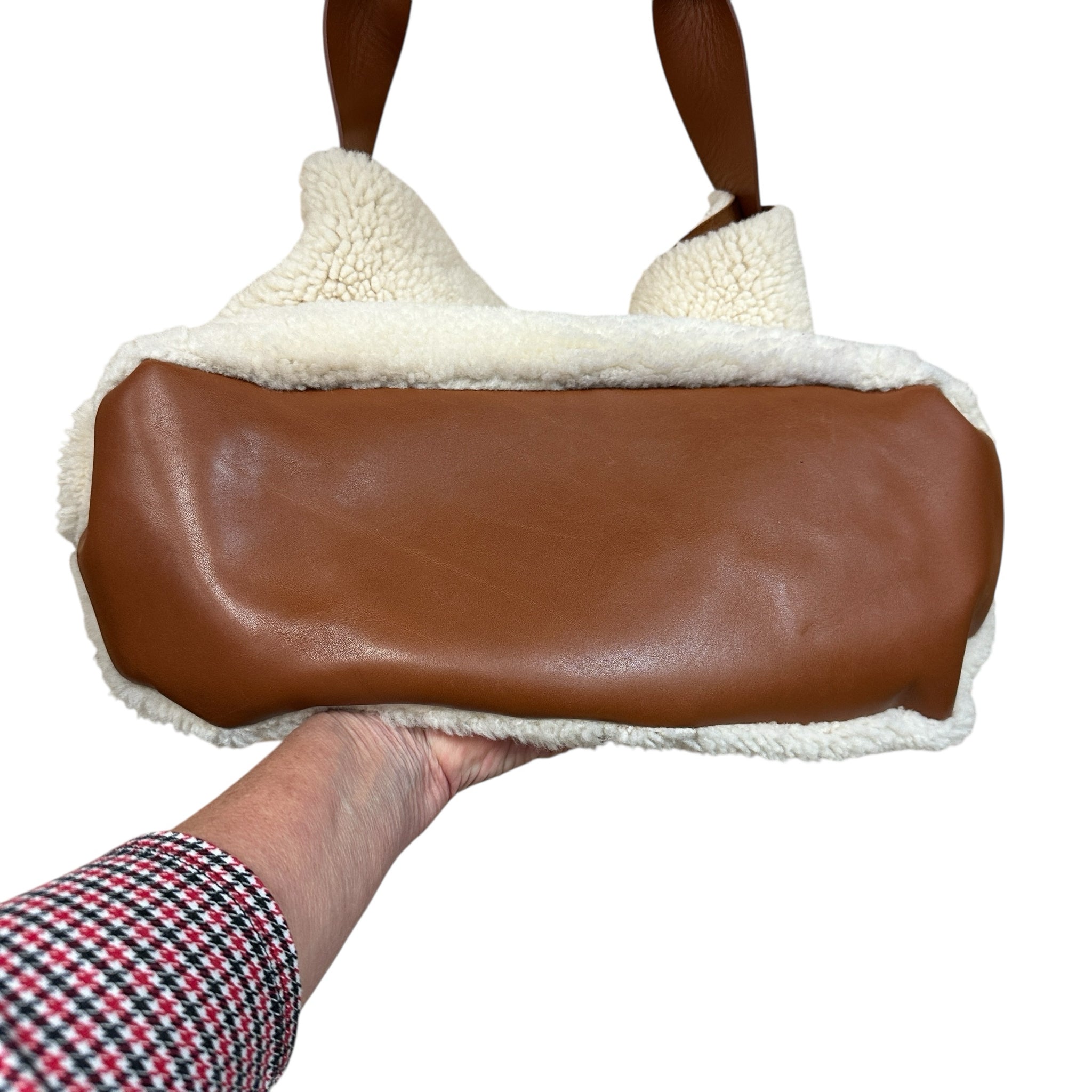 Shinola "The Runwell" Shearling Oat & Tan Shoulder Bag