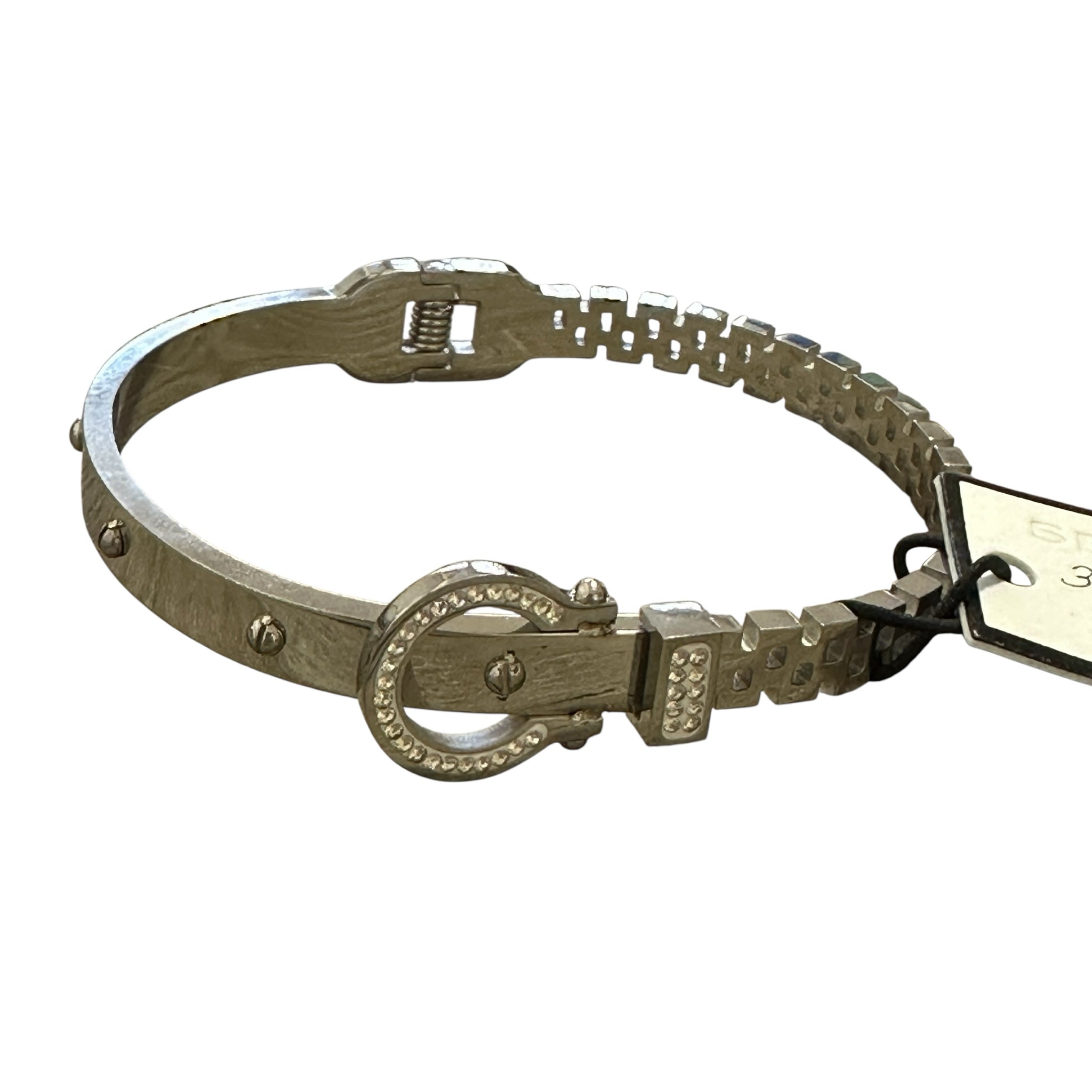 Secret Box Stainless Steel Stone Paved Horseshoe Buckle Hinged Bangle Bracelet