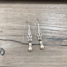 Load image into Gallery viewer, Sterling Silver Elegant Pearl Earrings 2.5" Long