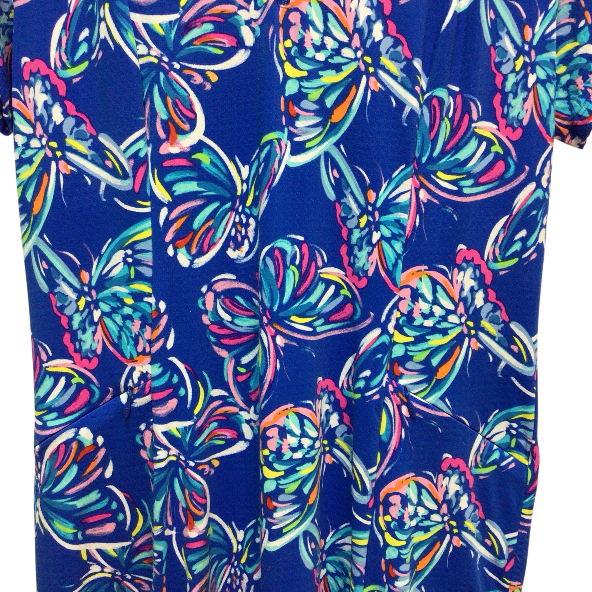 IBKul Blue Butterfly Floral Short Sleeve Dress Size M