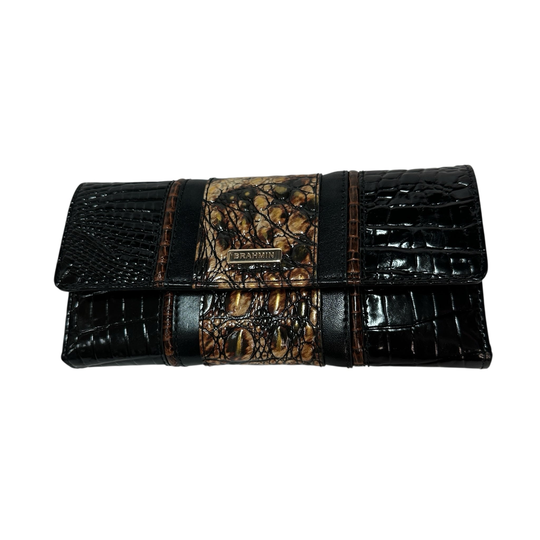 Brahmin Veronica Kairos Black Croc Embossed Leather Wallet