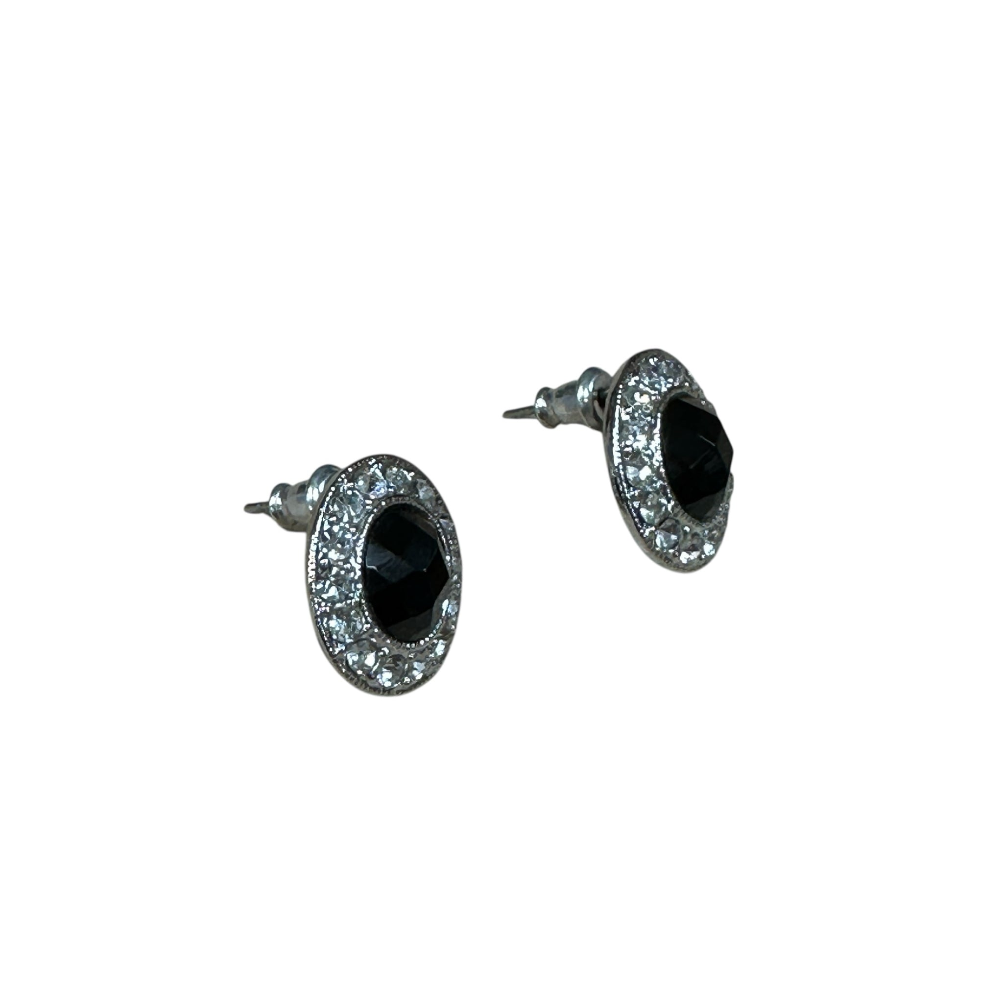 Monet Black Gemstone & Rhinestone Post Earrings