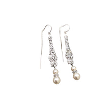 Load image into Gallery viewer, Sterling Silver Elegant Pearl Earrings 2.5" Long