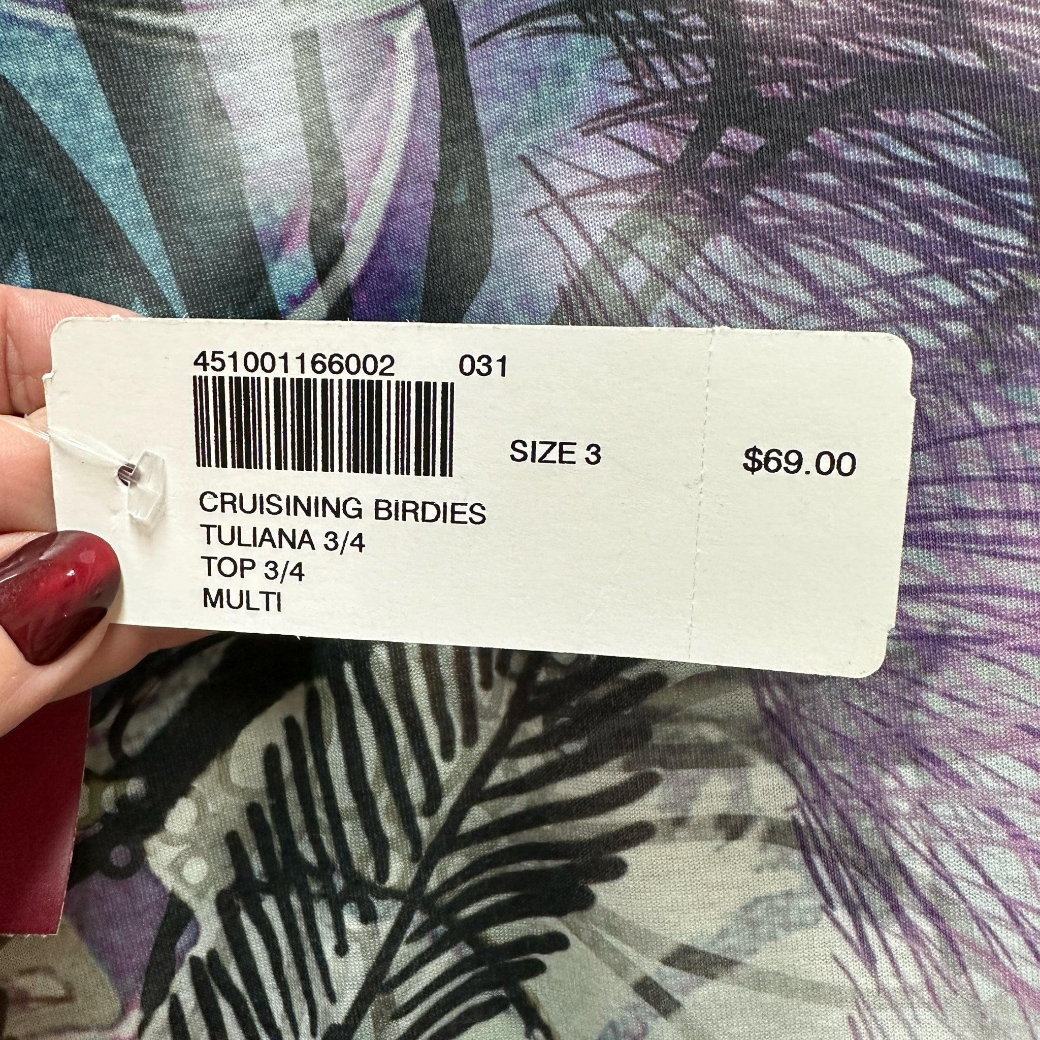 Chico's Size XL Cruisining Birdies Tiliana 3/4 Sleeve Top