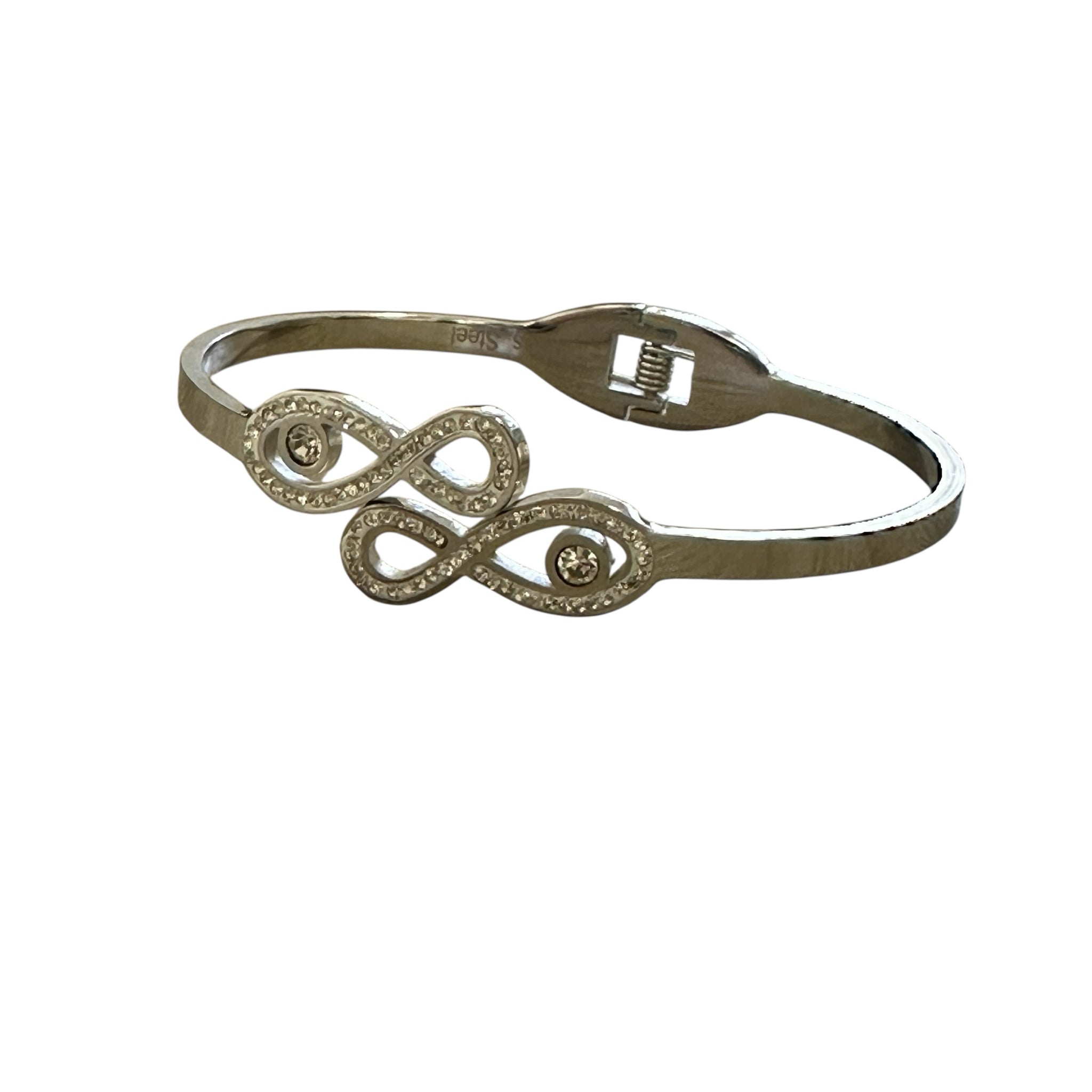 Stainless Steel Stone Paved Infinity Loop Bracelet Silver