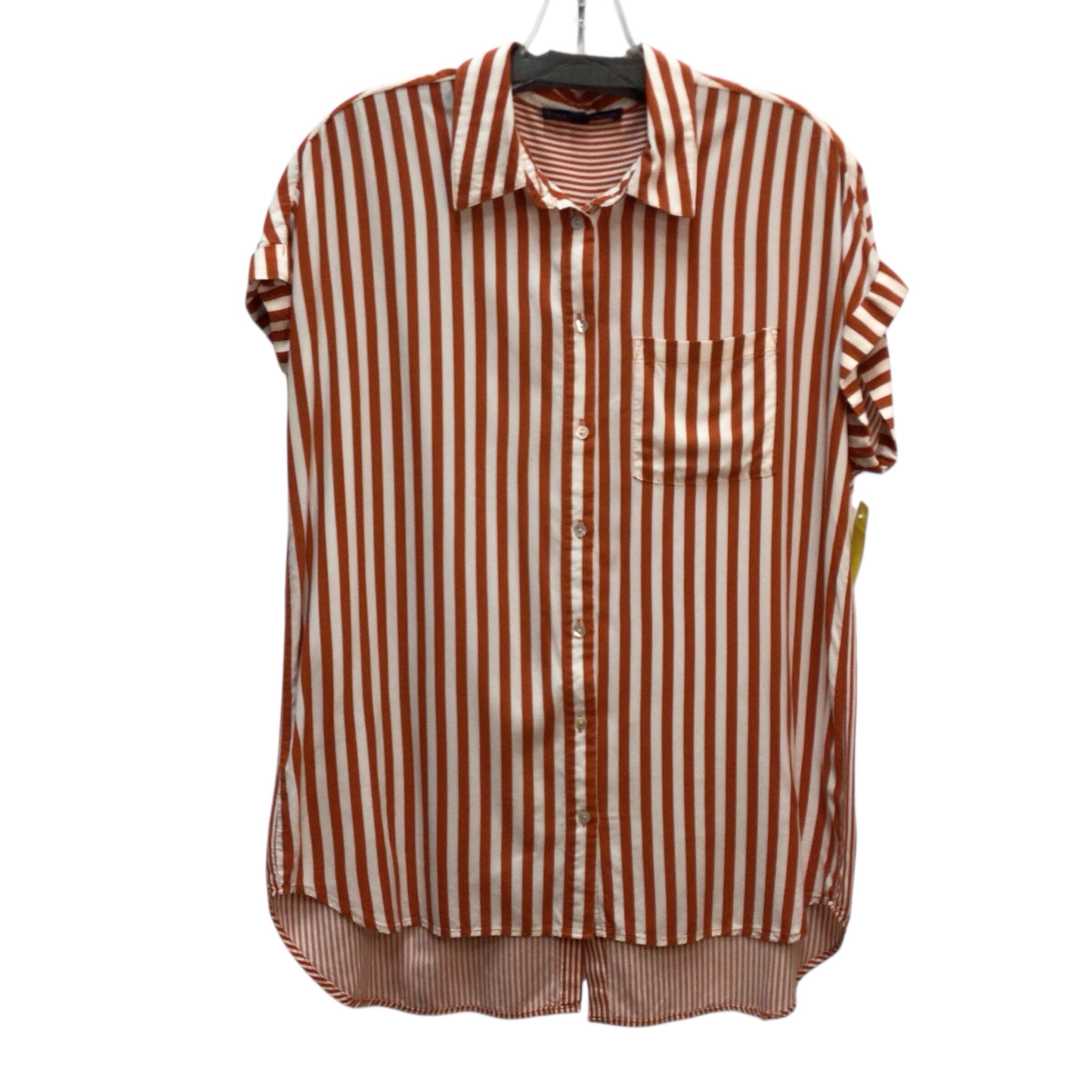 Jane + Delancy Orange Stripes Button Down Short Sleeve Top Size L