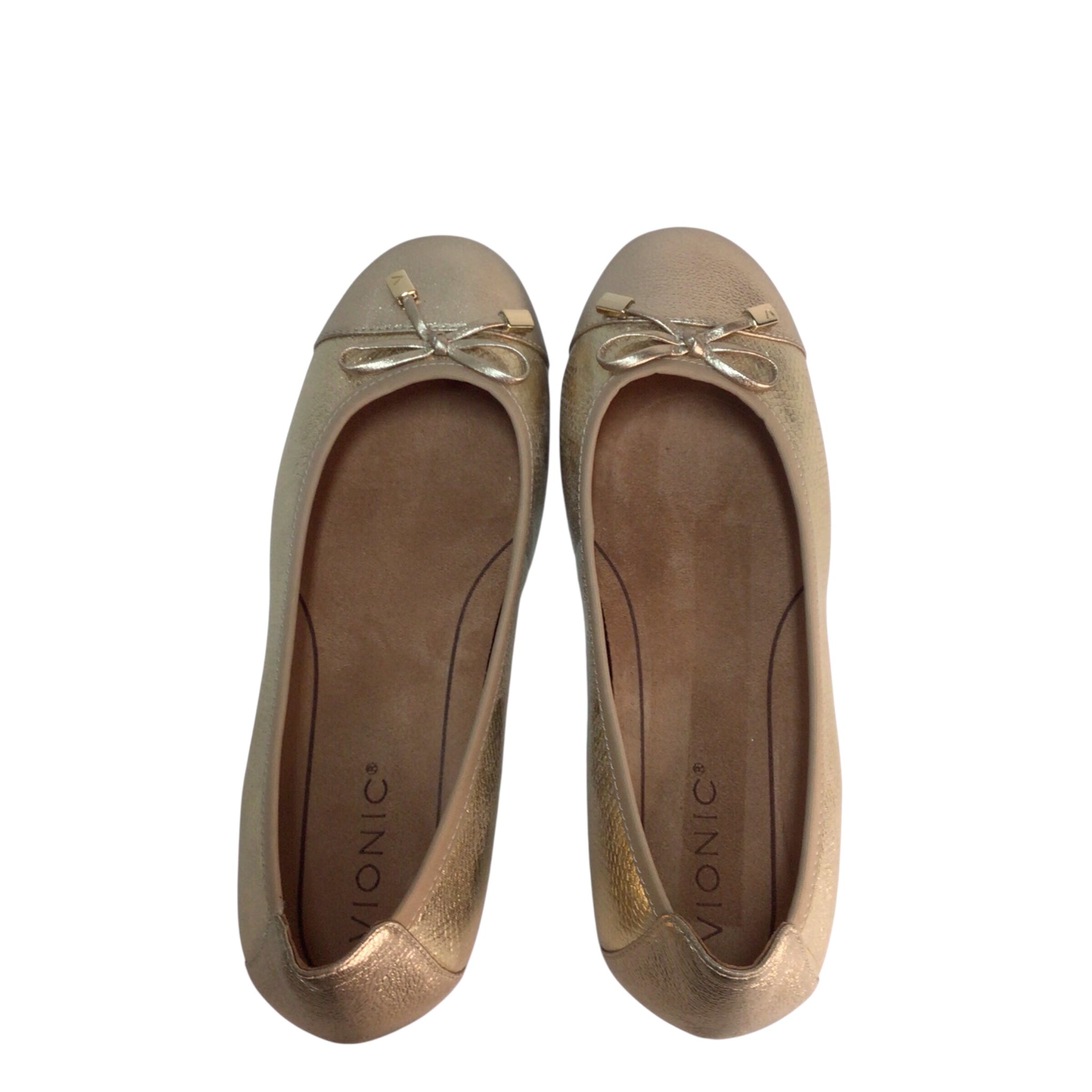 Vionic Minna Ballet Flat Gold Metallic Snake Flats Size 7.5