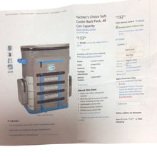 Load image into Gallery viewer, Yachter's Choice Soft Cooler Back Pack 48 Can Capacity