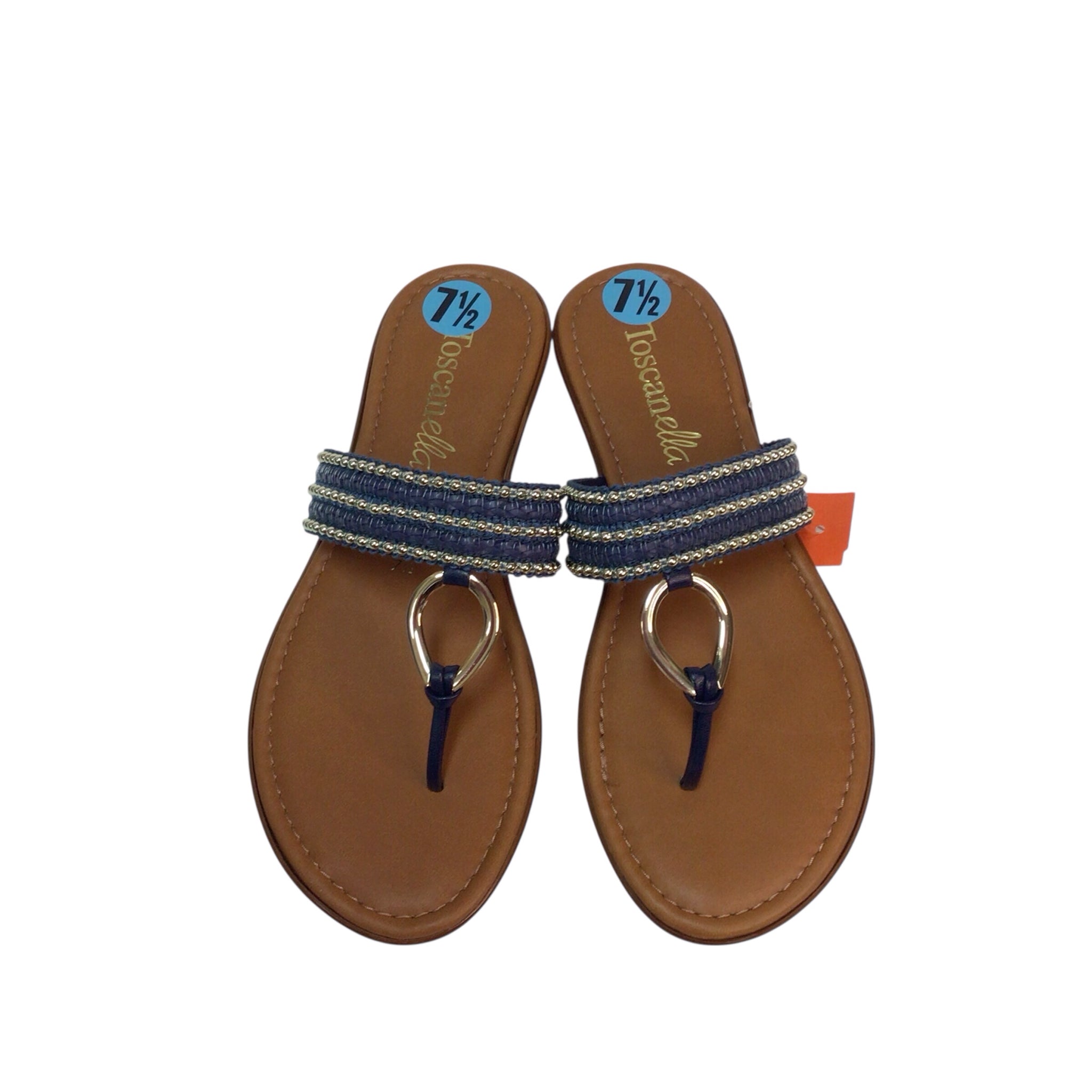 Toscanella Clasp-1 Navy Brown Sandals Size 7.5