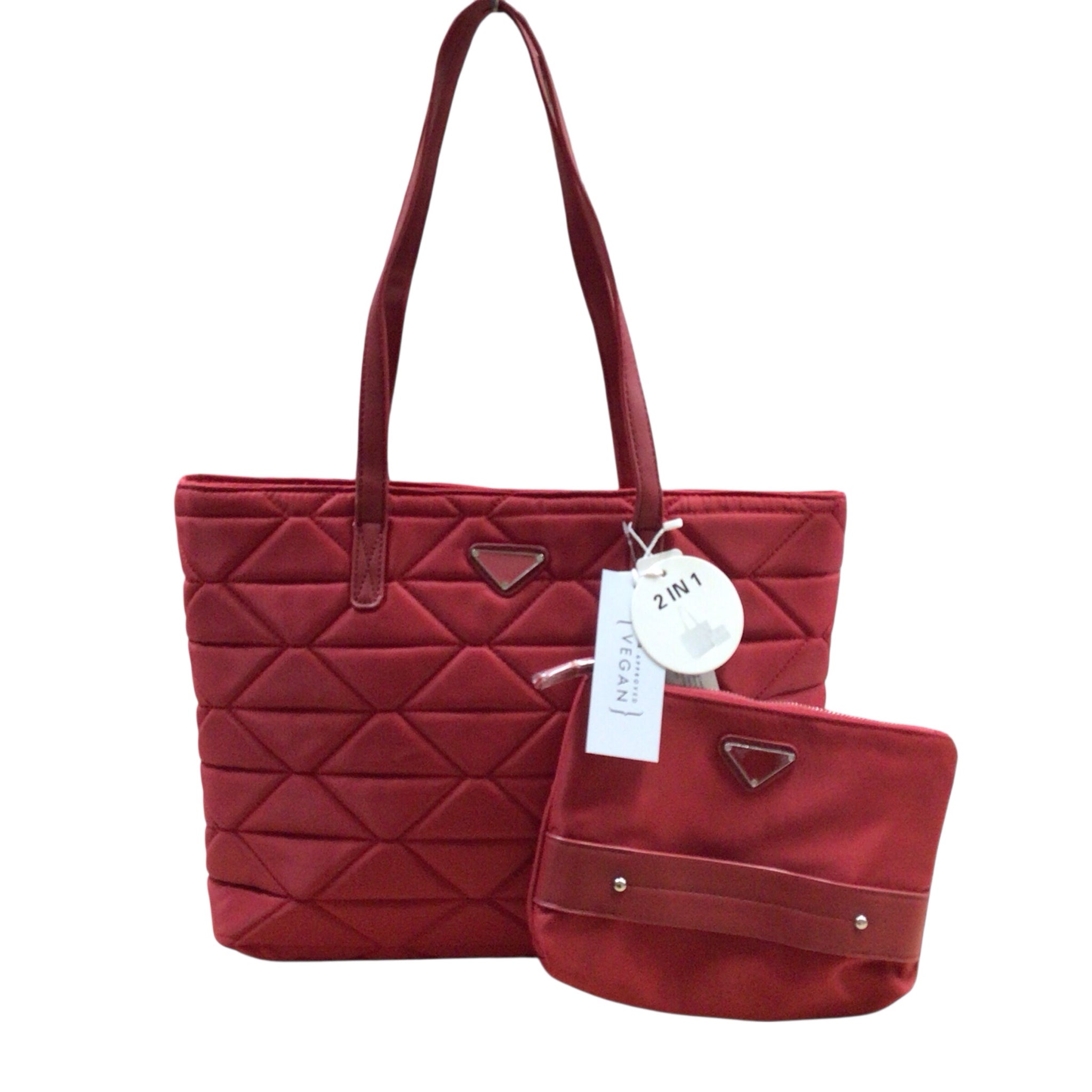 Quilted 2 in 1 Red Shopper Handbag