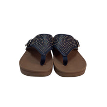 Load image into Gallery viewer, Vionic Capitola Thong Wedge Sandals Women Size 9 Navy Blue Buckle Studded