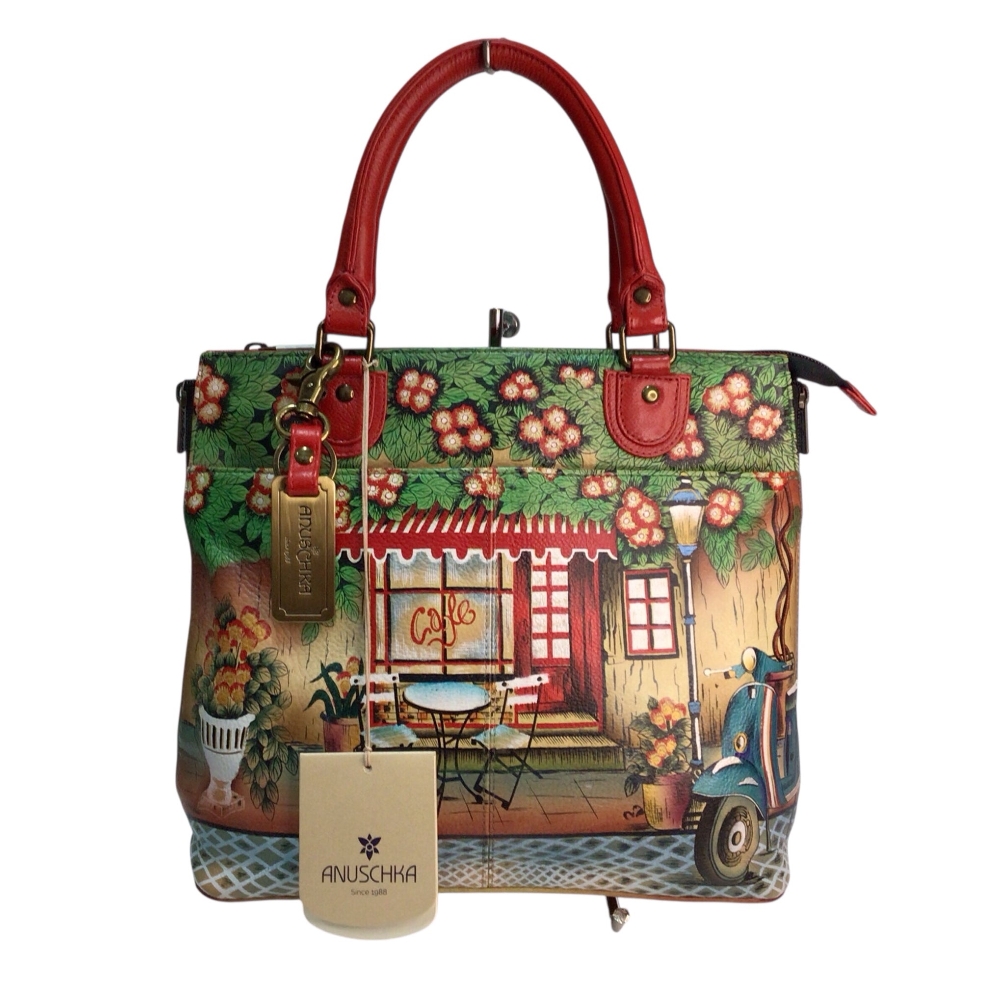 Anuschka Handpainted Leather Le Cafe Satchel Shoulder Bag NWT