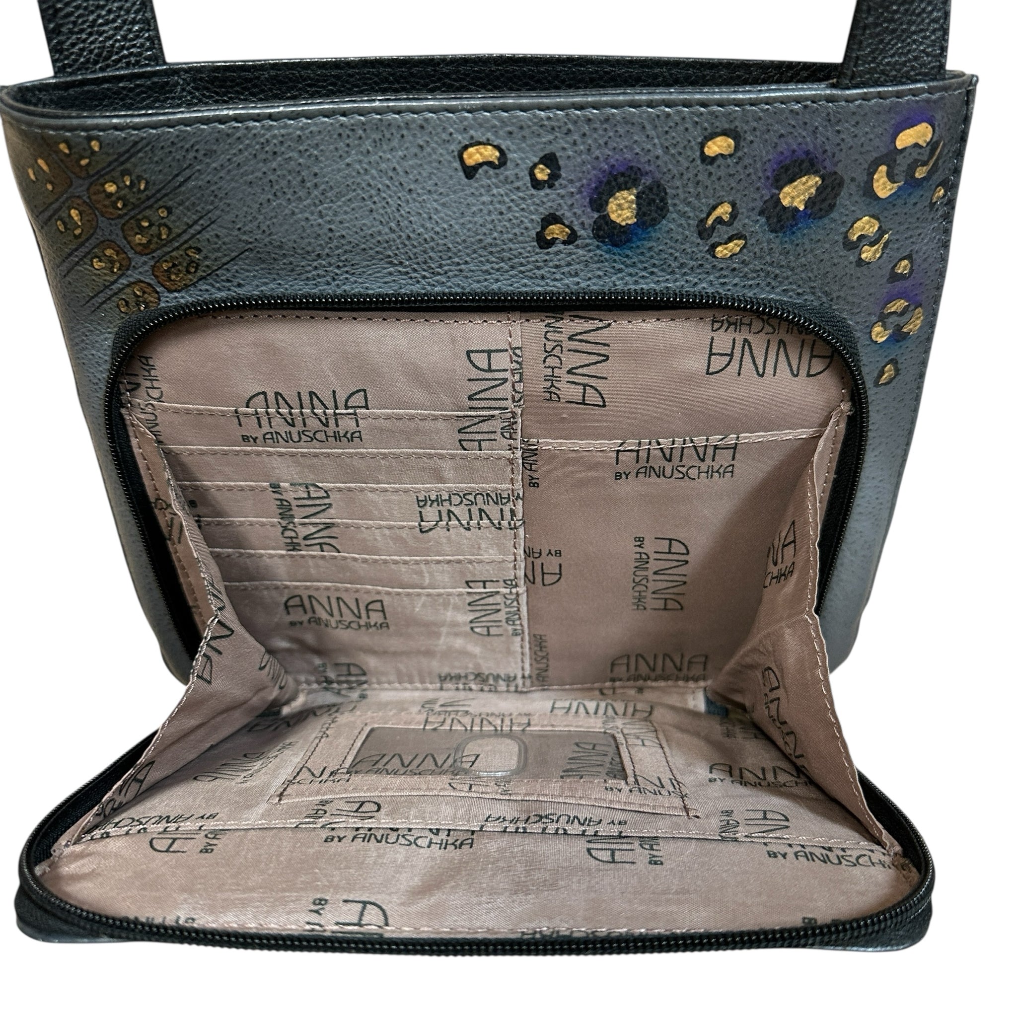 Anna by Anuschka Gray Leather Butterfly and Rose Crossbody Bag