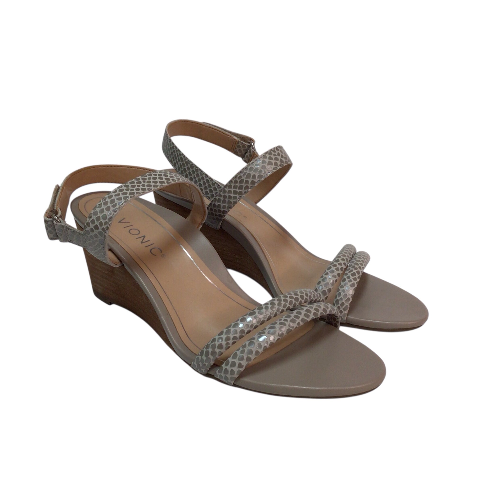 Vionic Emmy Women's Silver Backstrap Wedge Sandal Size 7.5