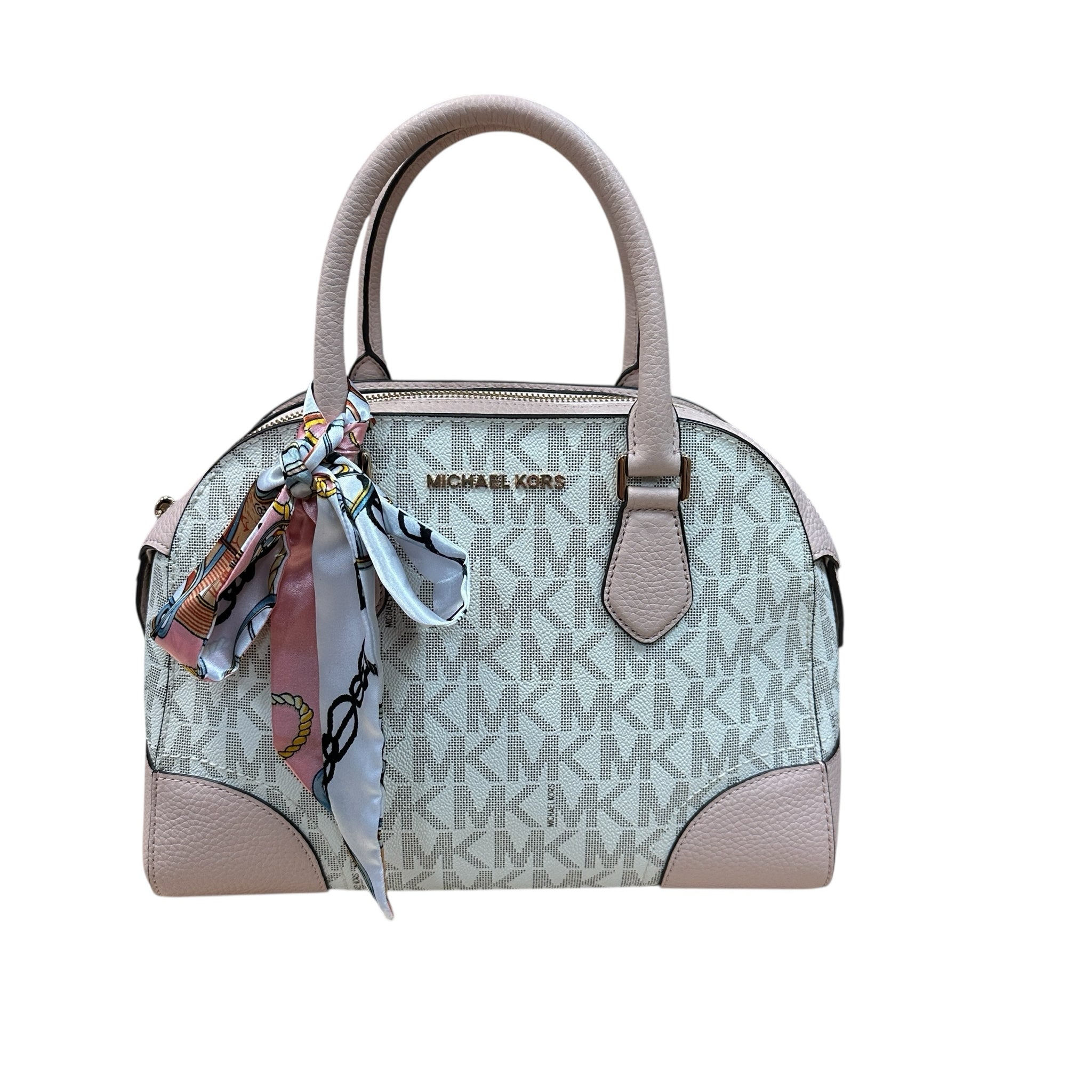 Michael Kors "Hattie" Cream & Blush Bowling Ball Satchel Crossbody Bag