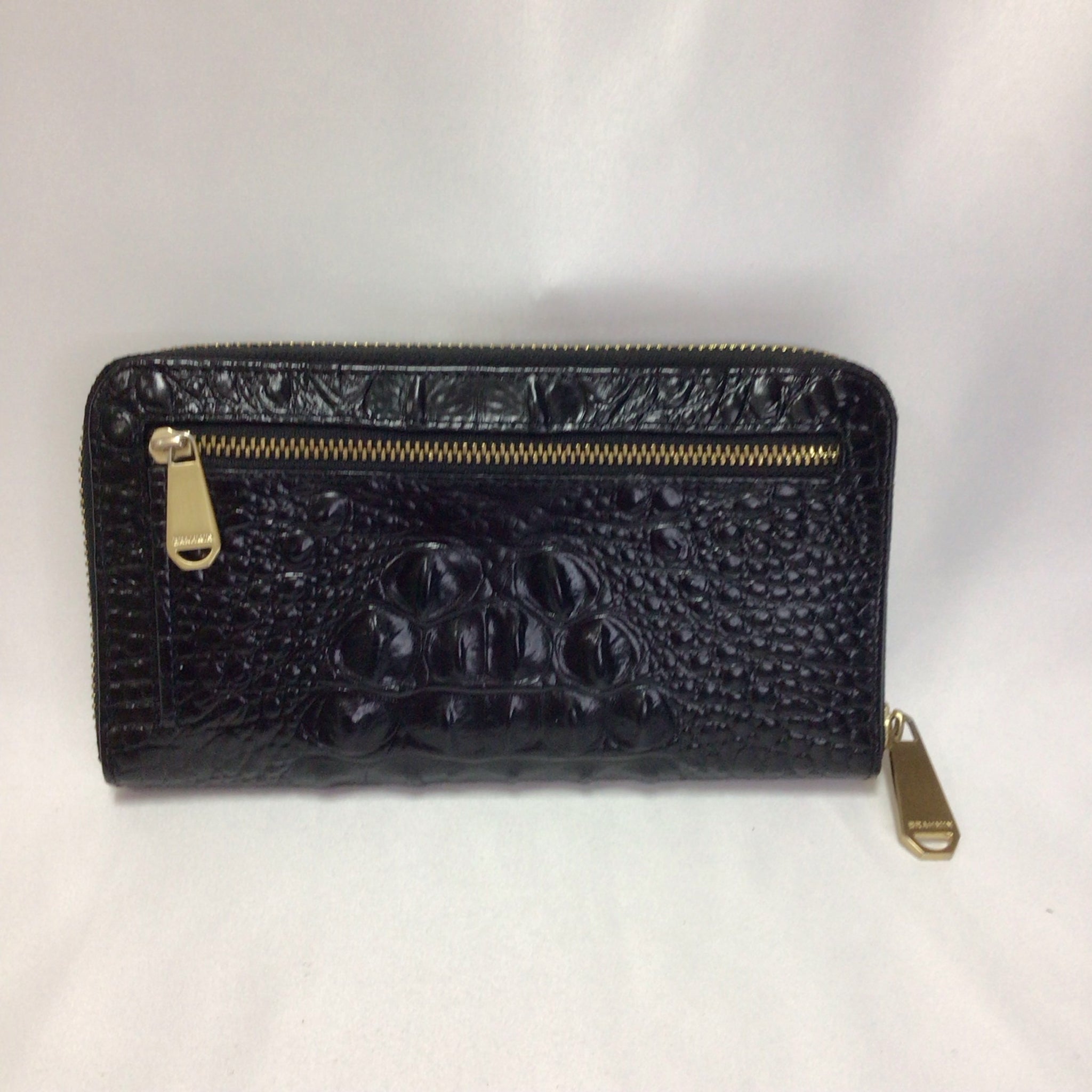 Brahmin Croc Embossed Black Leather Zip Around Wallet