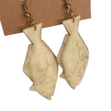 Load image into Gallery viewer, Ivory Carved Fish Earrings 3"