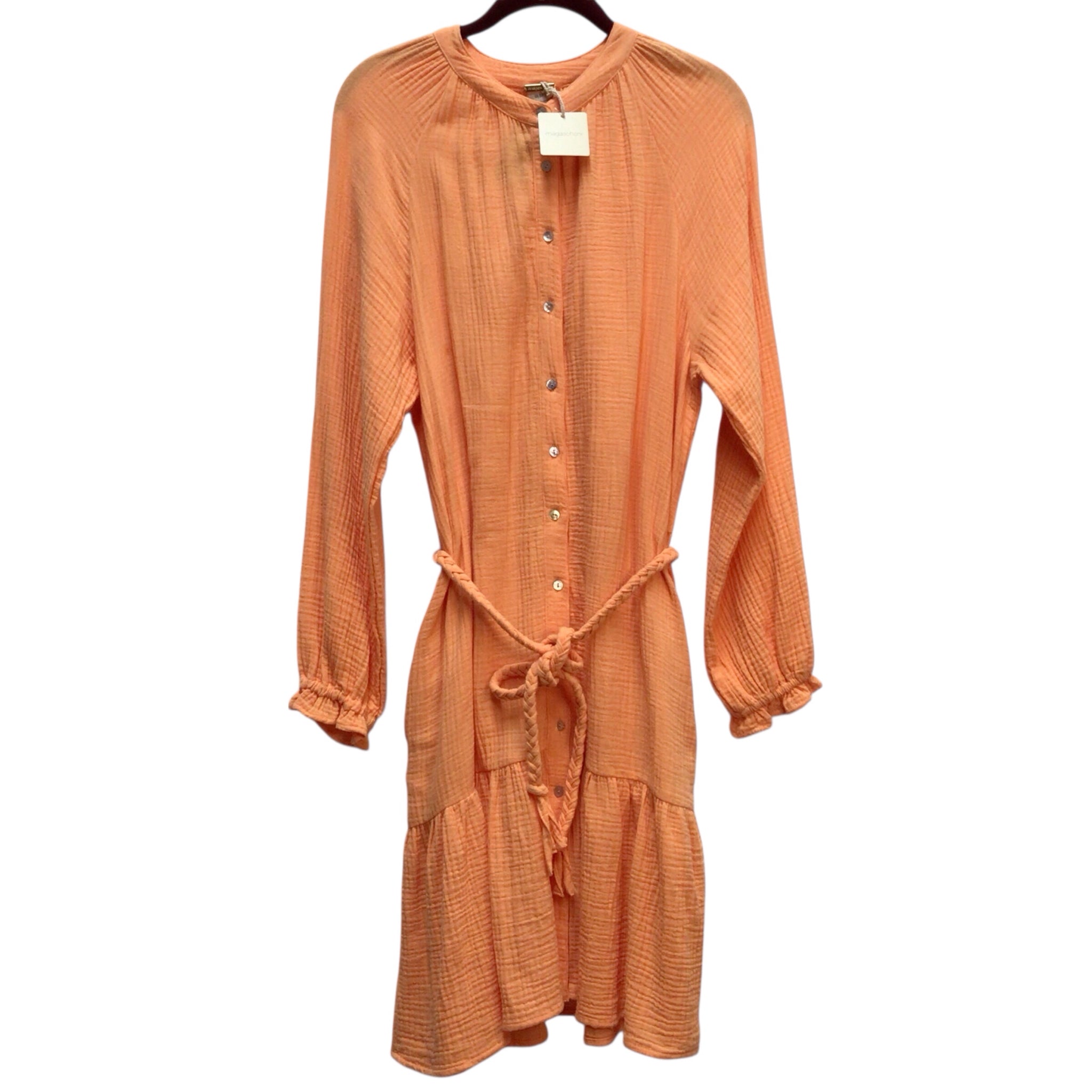 Magaschoni 100% Cotton Orange Long Sleeve Dress Size M NWT