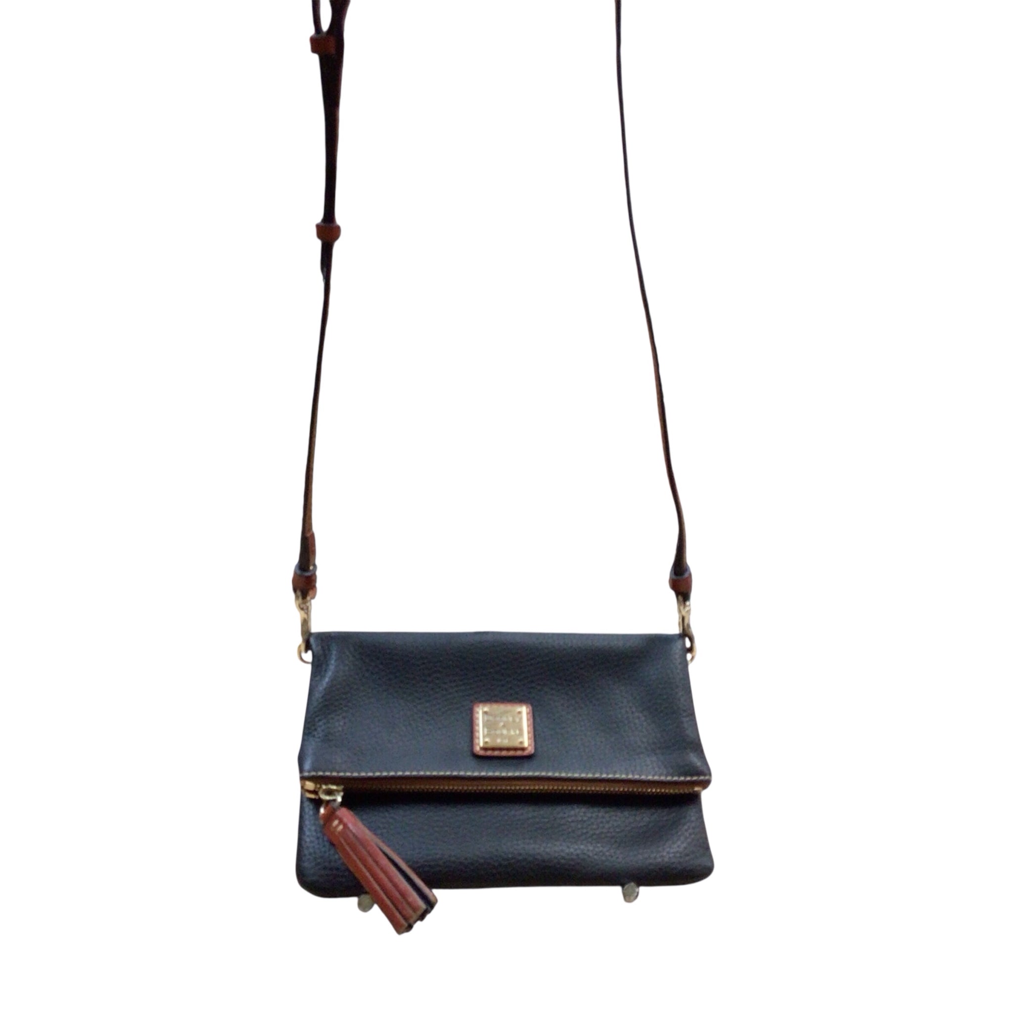 Dooney & Bourke Pebbled Leather Foldover Zip Crossbody Bag Black