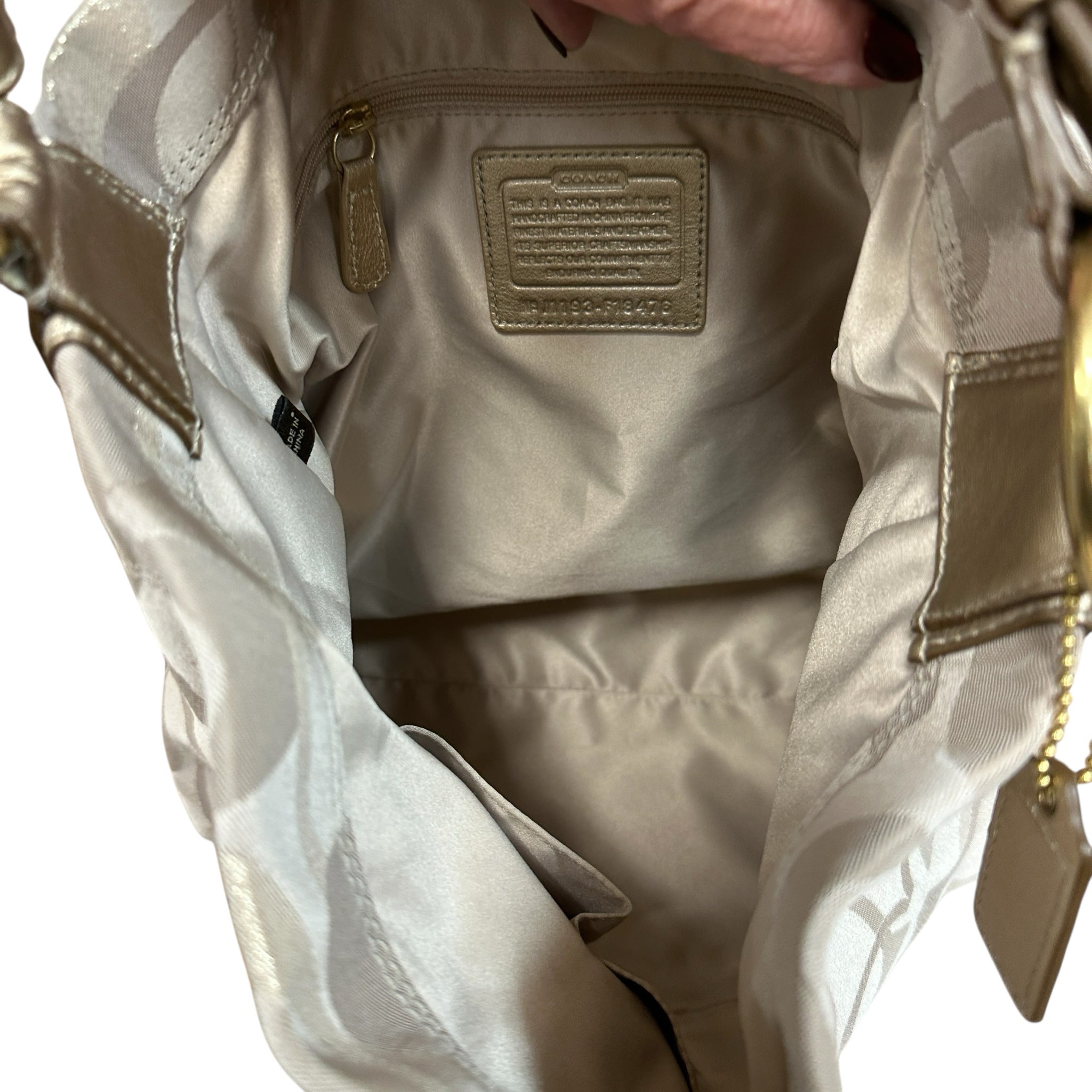 Coach 18476 Signature Coated Canvas Tan & Gold Shoulder Bag