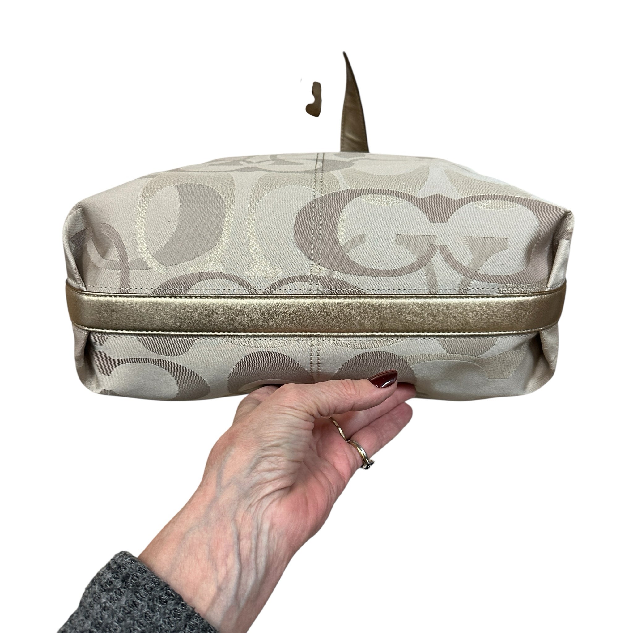 Coach 18476 Signature Coated Canvas Tan & Gold Shoulder Bag