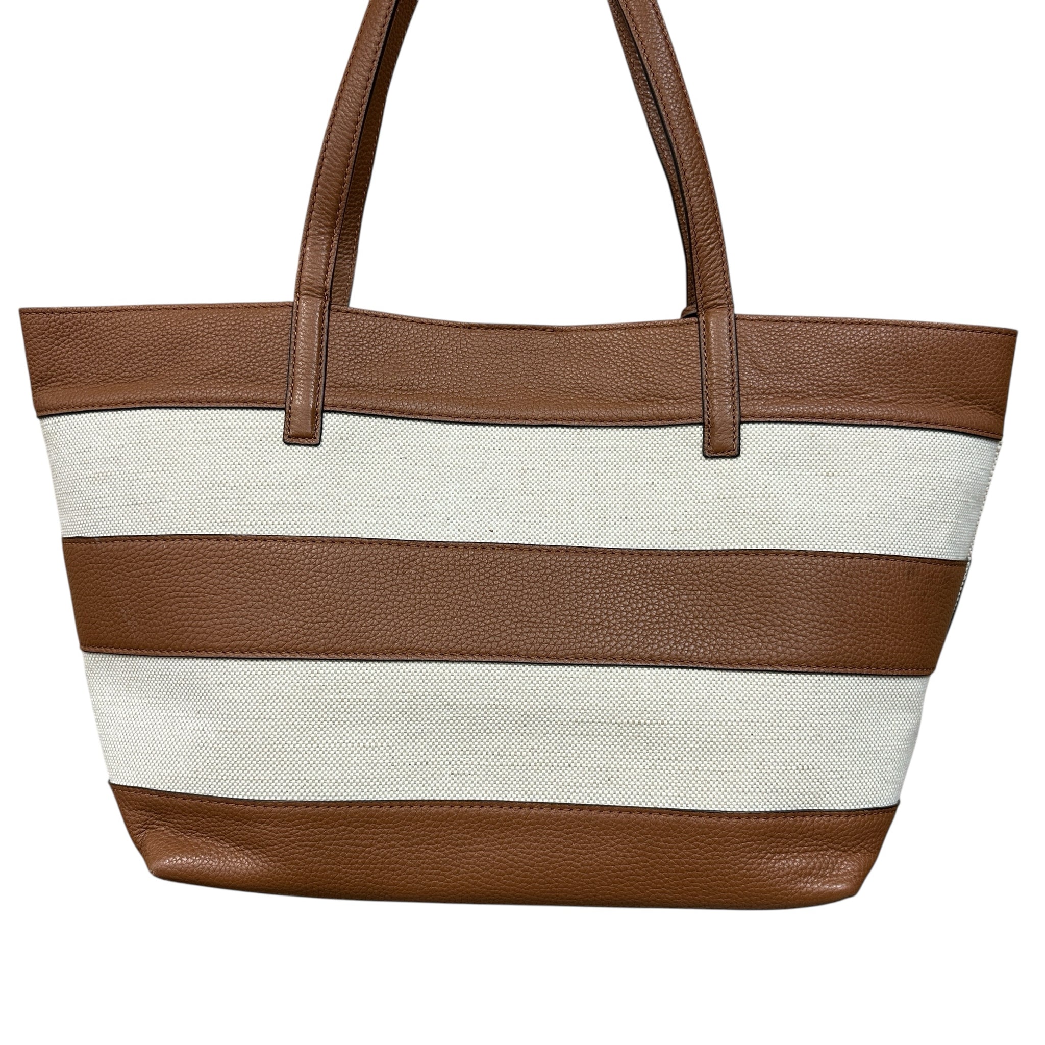 Michael Kors "East West" Striped Leather & Canvas Tote Bag
