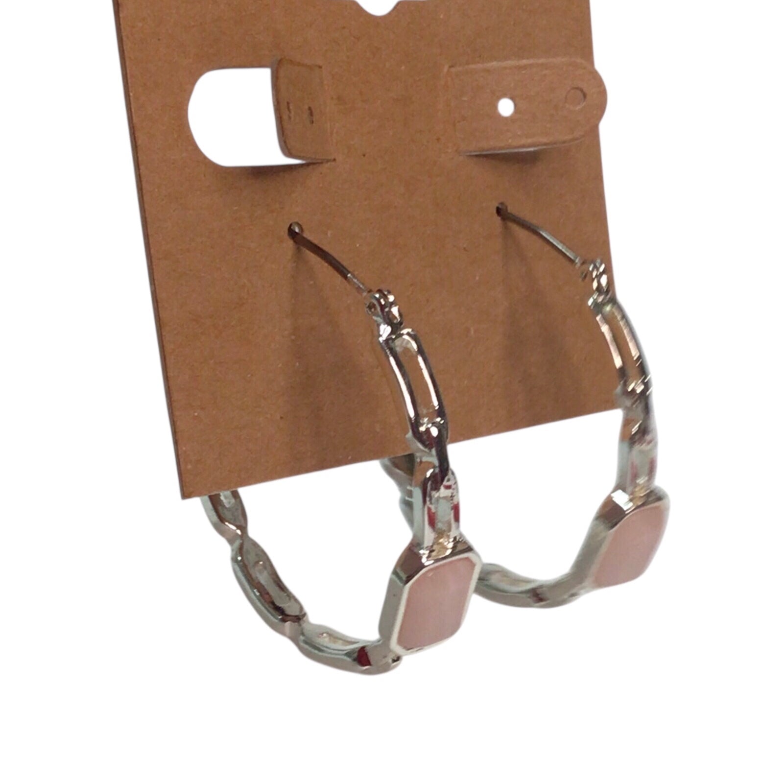 Silver Tone & Pink Gemstone Hoop Earrings