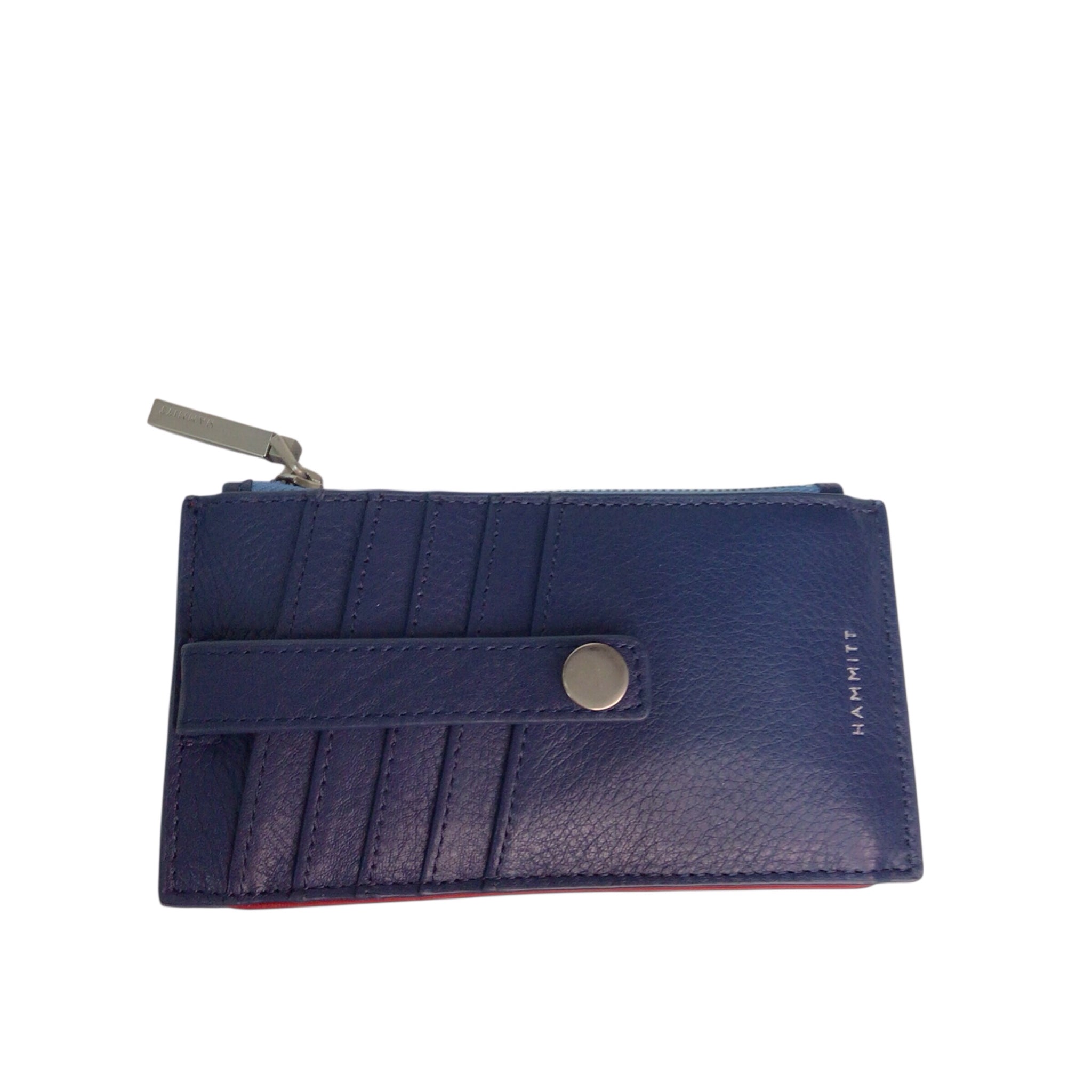 Hammitt 210 West Navy/Brushed Silver Red Zip Card Holder