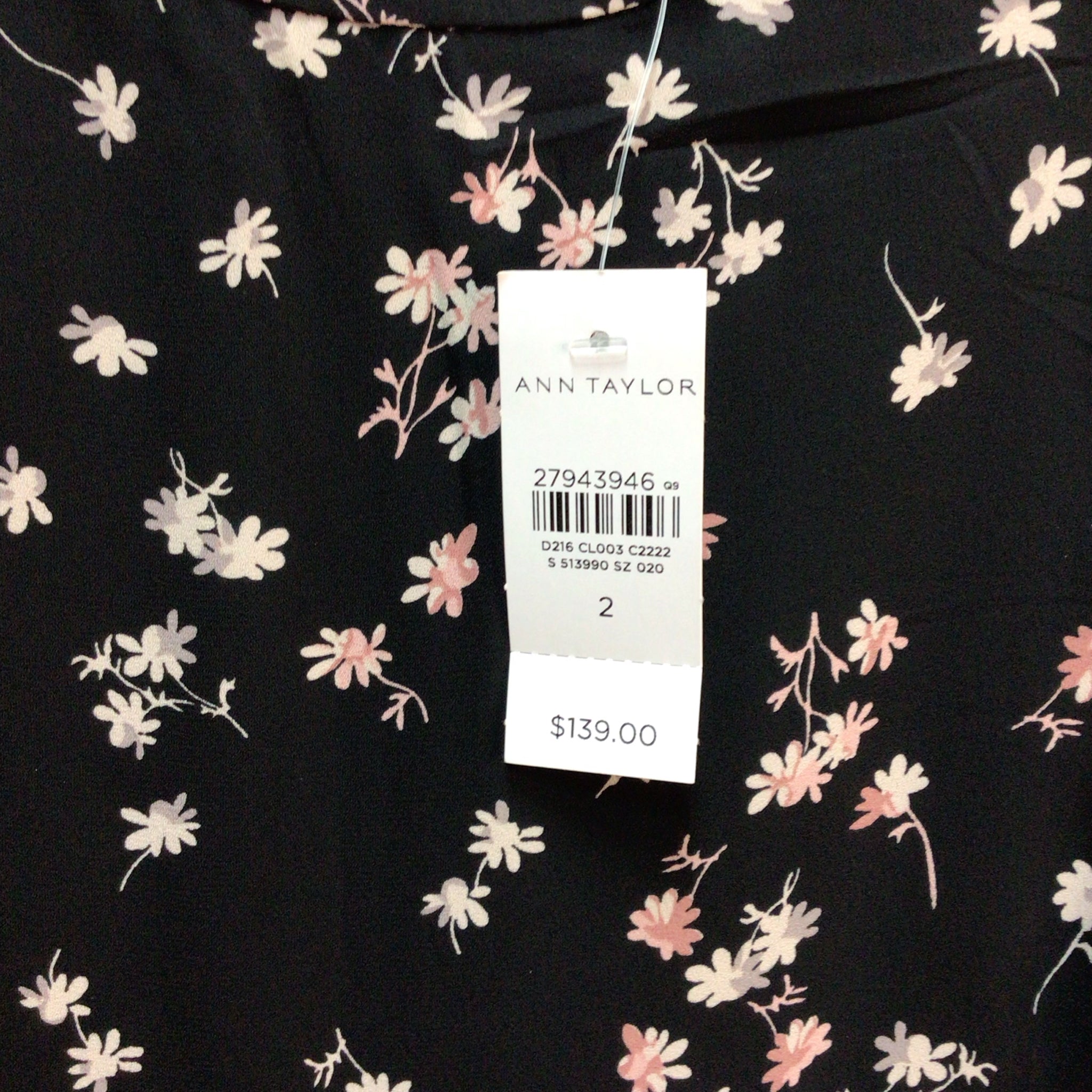 Ann Taylor Pink And Black Flowers Long Sleeve Dress Size 2 NWT