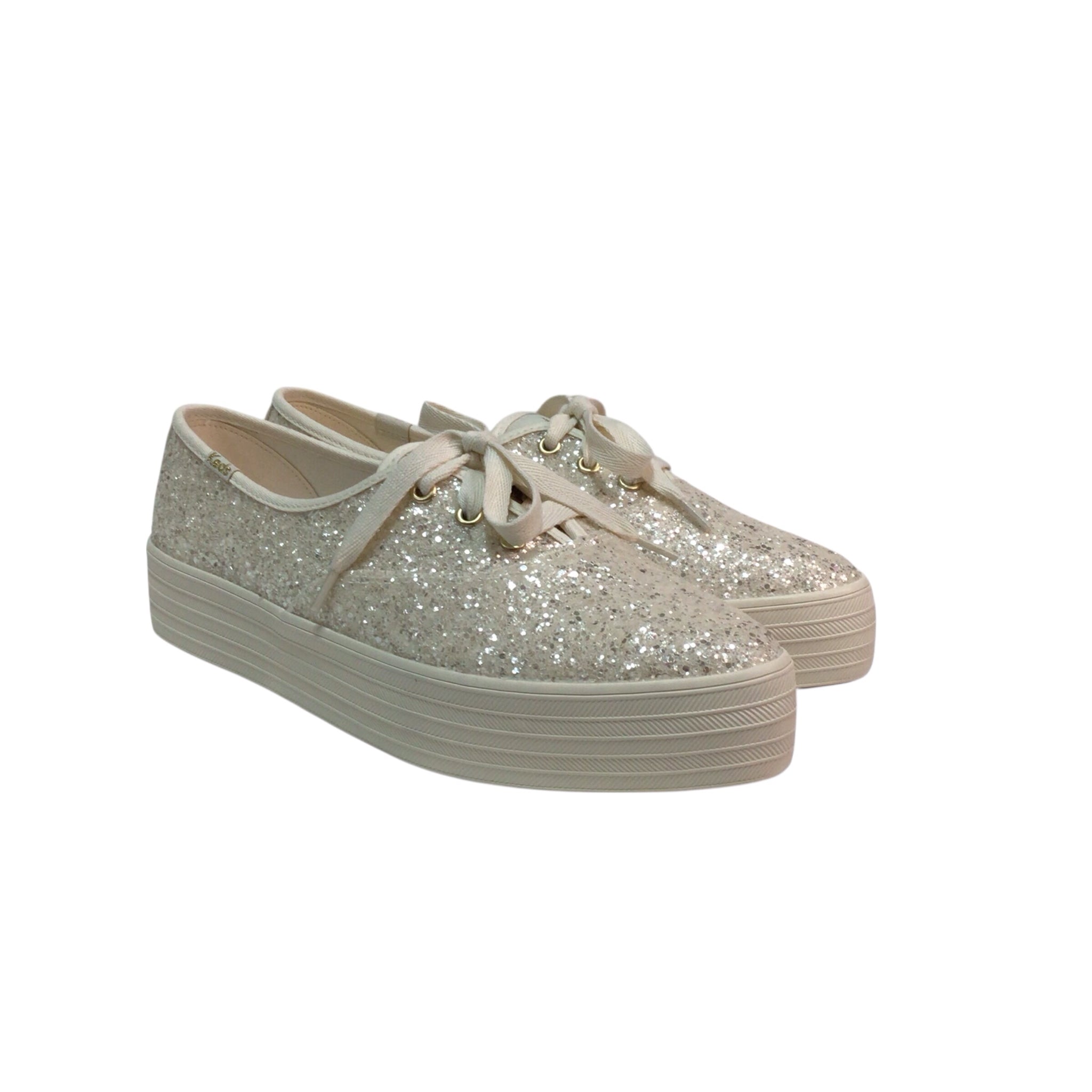 Keds Point Glitter Celebrations Cream Lace Up Sneakers Size 8.5