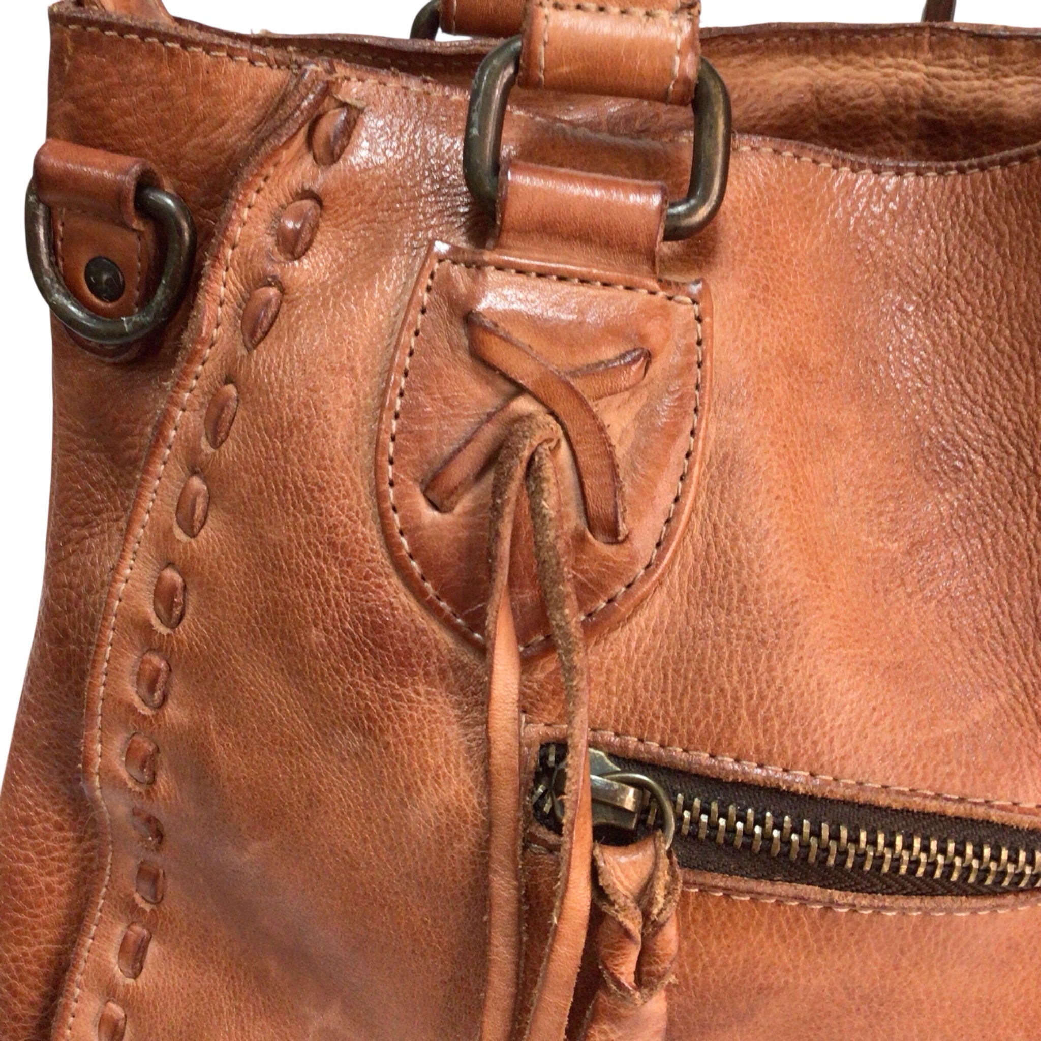 Brown Leather Bed Stu Handbag