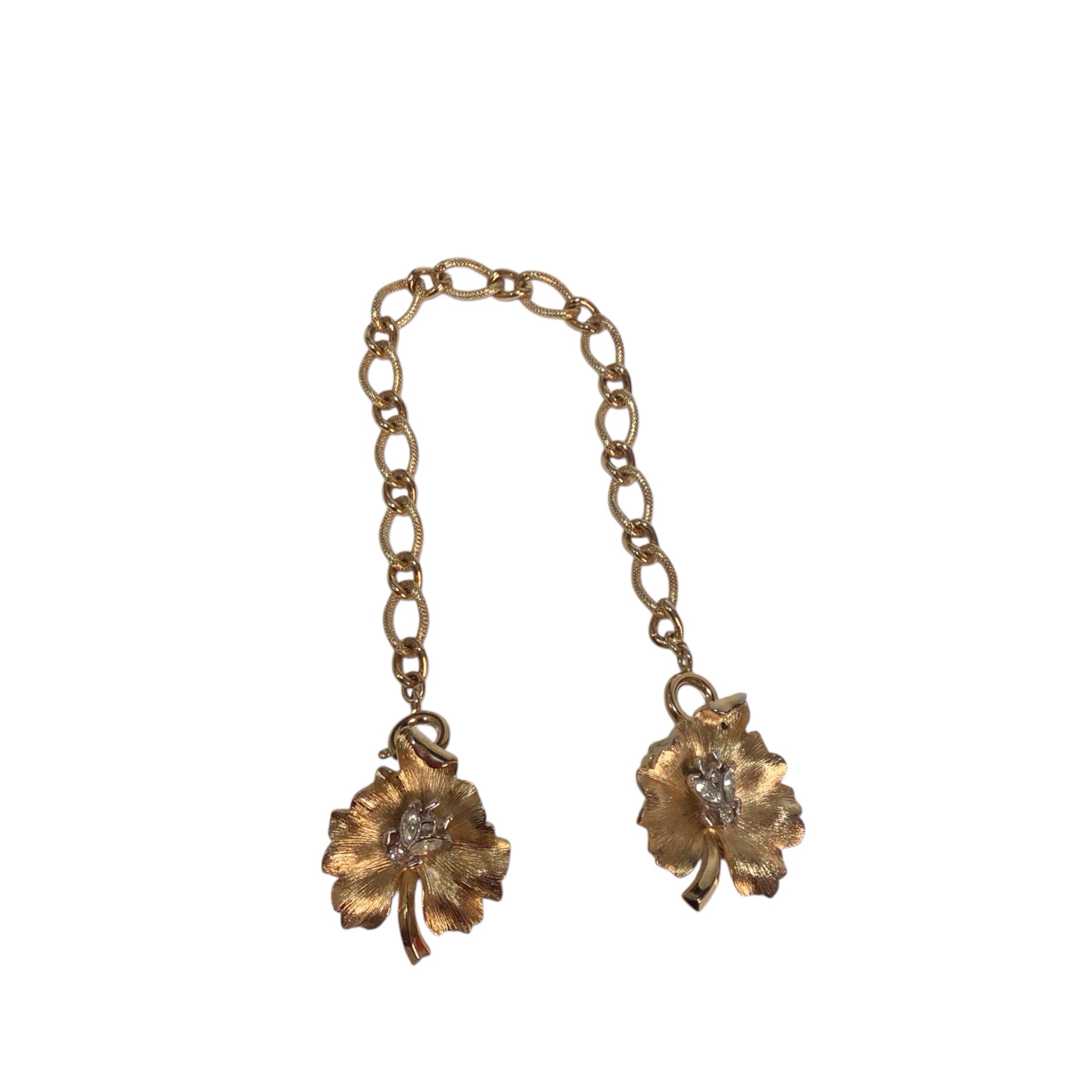 Rhinestone Maple Leaf Sweater Clip Gold Tone Chained