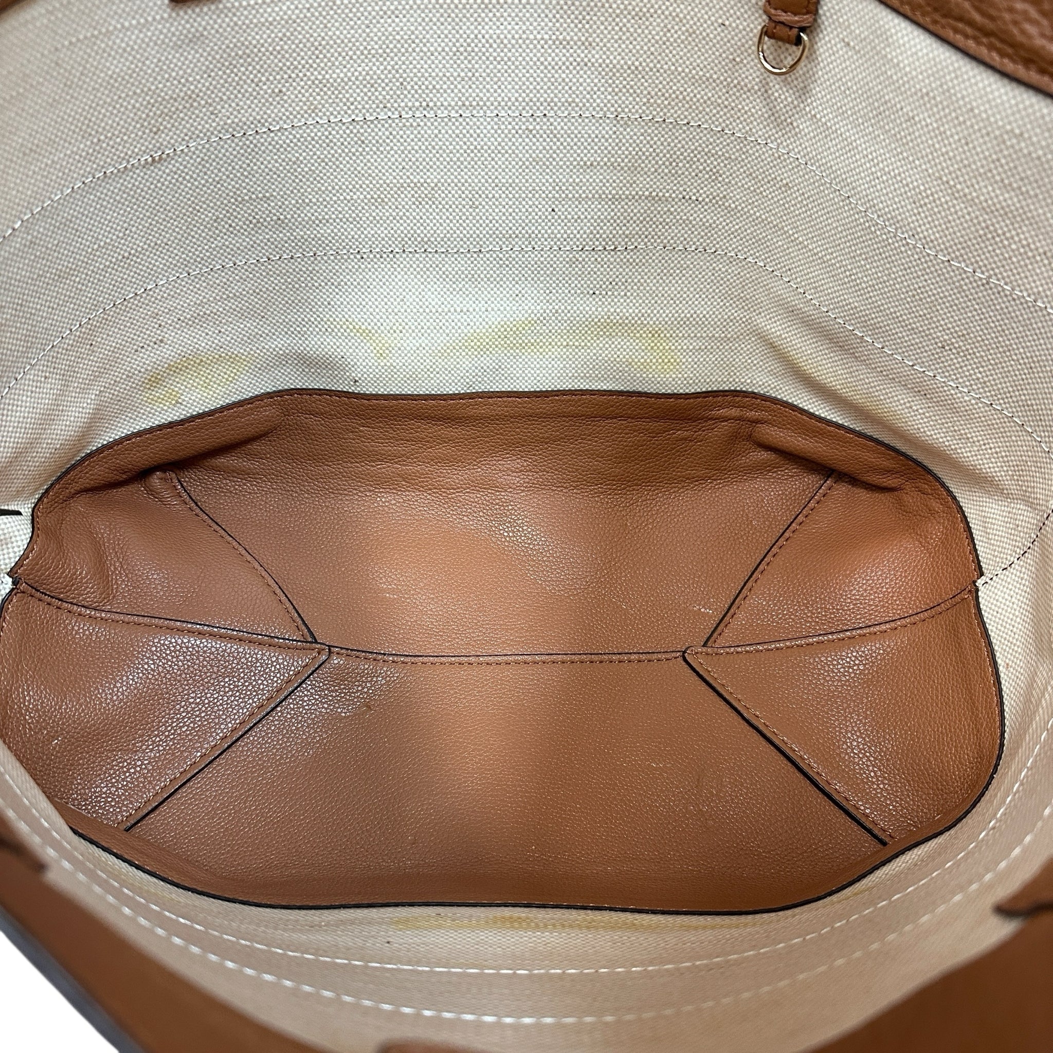 Michael Kors "East West" Striped Leather & Canvas Tote Bag