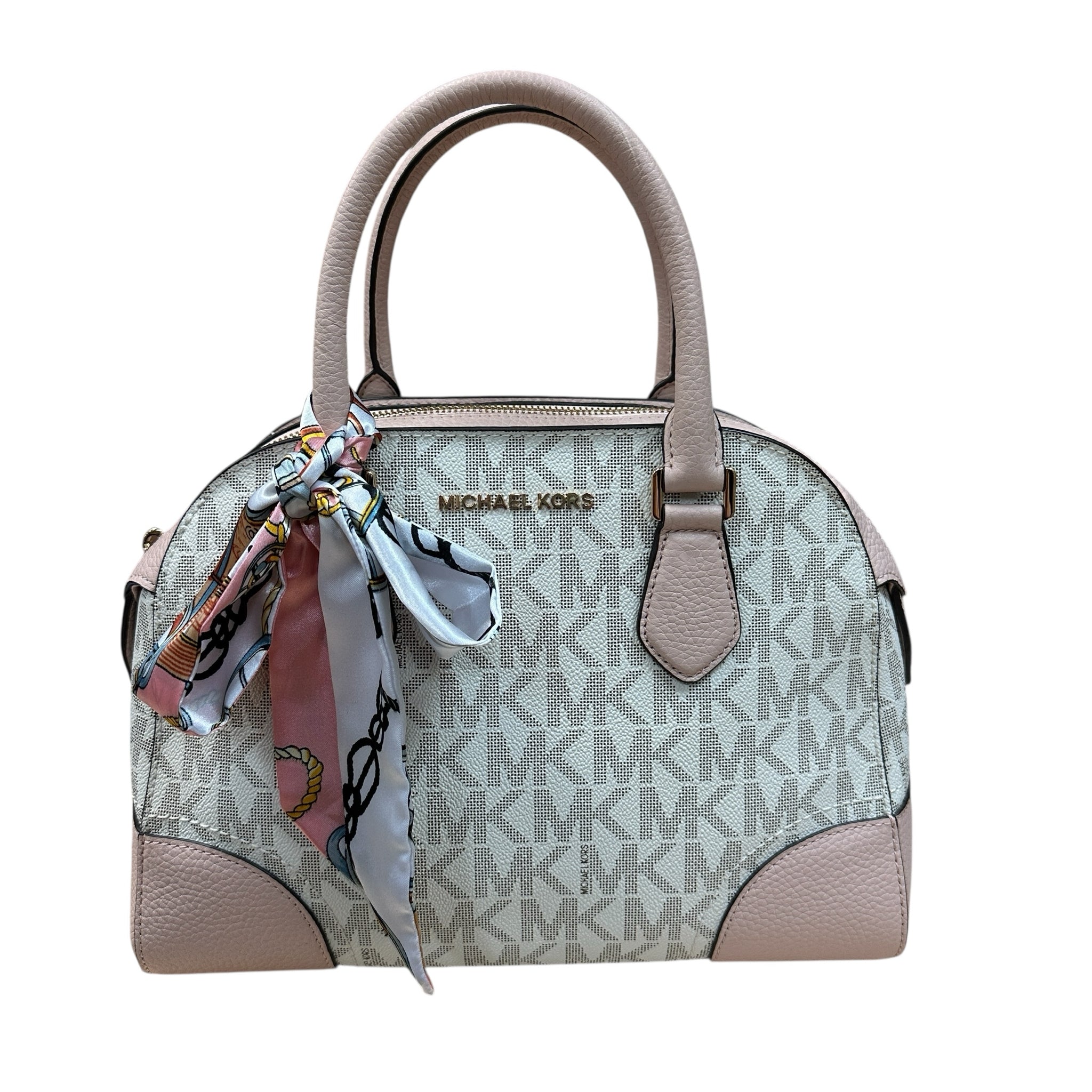 Michael Kors "Hattie" Cream & Blush Bowling Ball Satchel Crossbody Bag