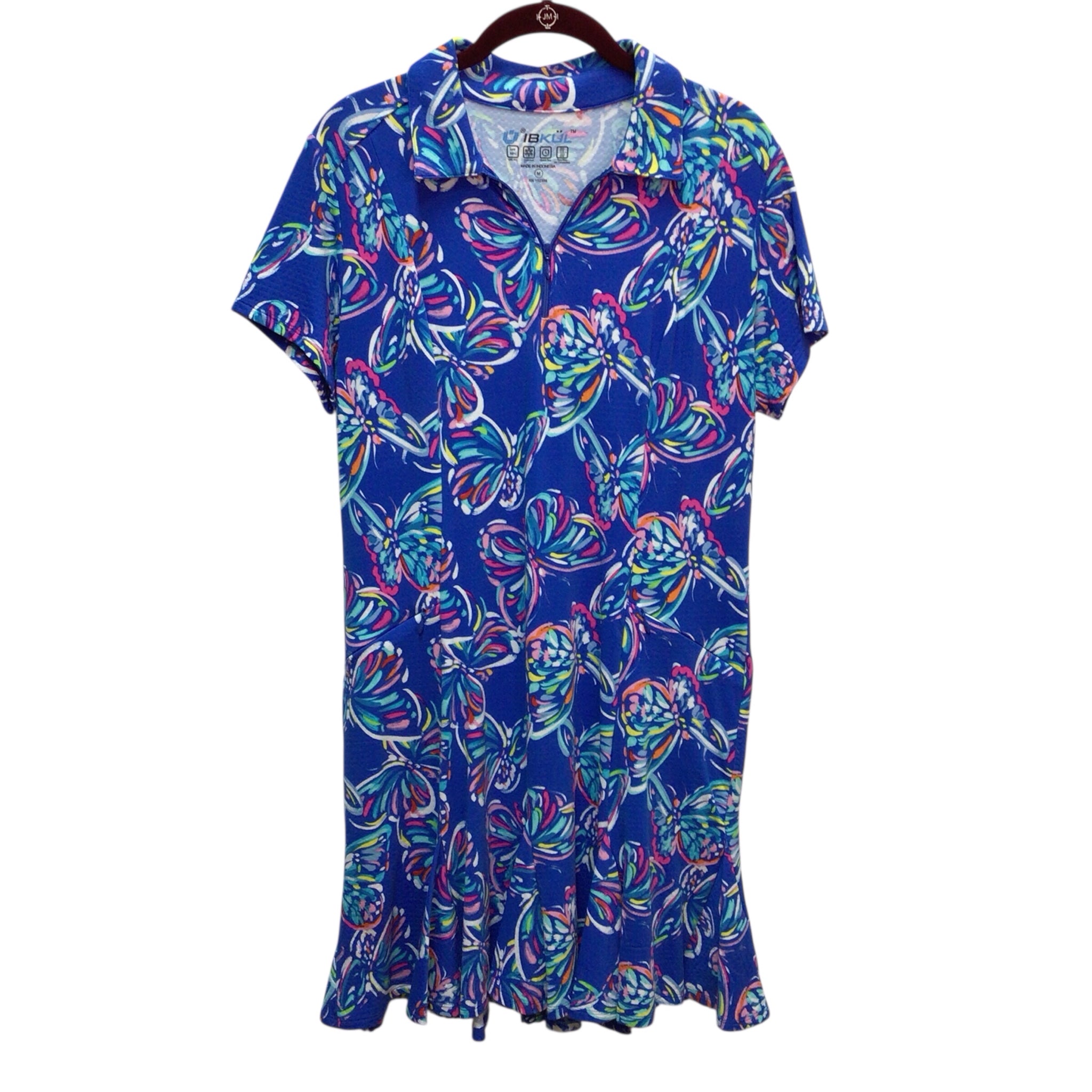 IBKul Blue Butterfly Floral Short Sleeve Dress Size M