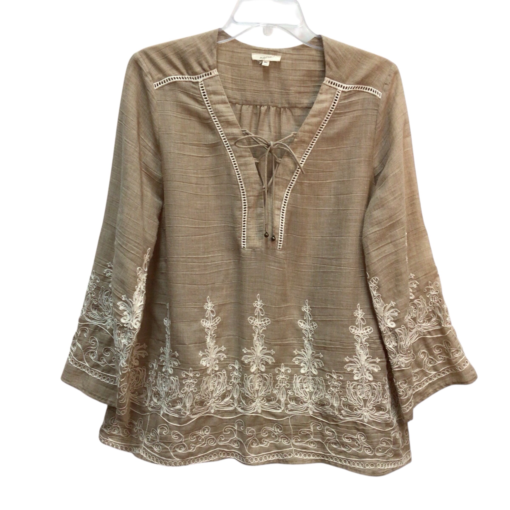 Mystree Long Sleeve 100% Cotton Embroidered Top Size M