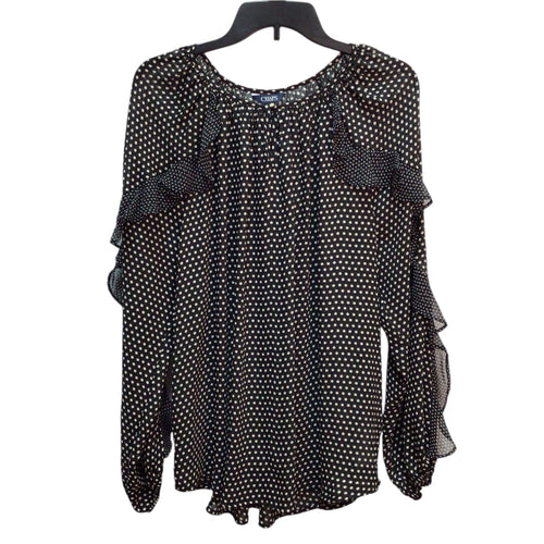 Chaps Black And White Polka Dots Long Sleeve Top Size L
