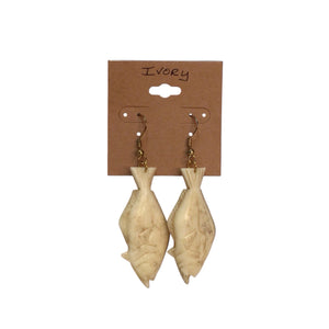 Ivory Carved Fish Earrings 3"