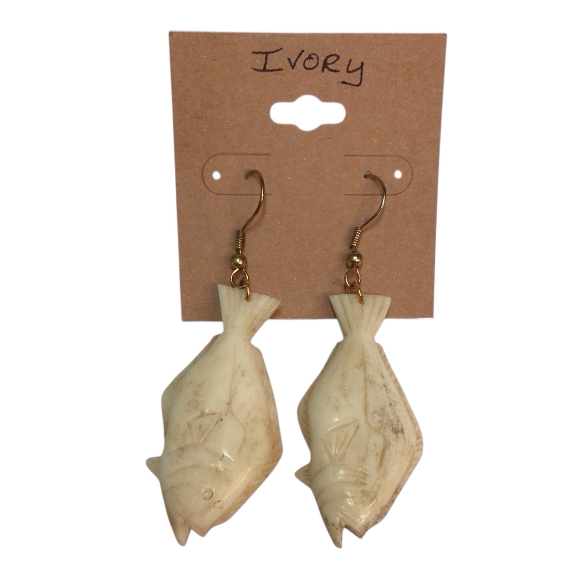 Ivory Carved Fish Earrings 3"