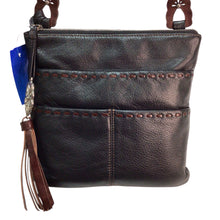 Load image into Gallery viewer, Brighton Black Leather Crossbody Bag with Brown Trim