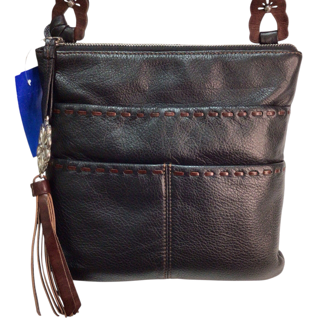 Brighton Black Leather Crossbody Bag with Brown Trim