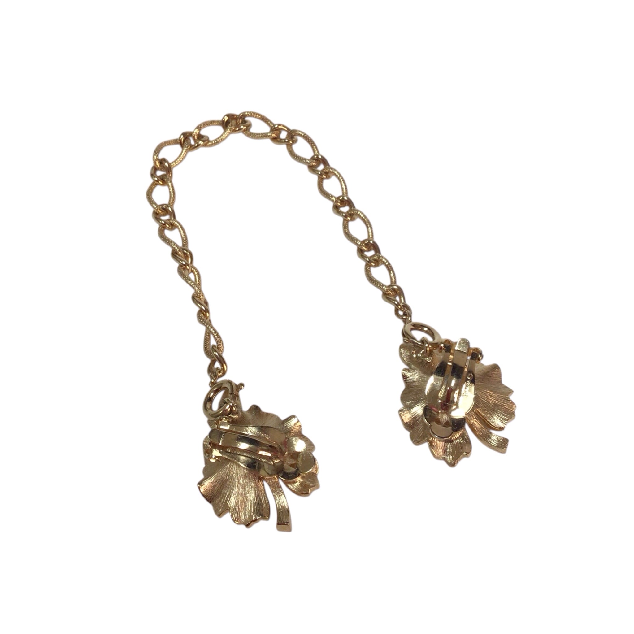 Rhinestone Maple Leaf Sweater Clip Gold Tone Chained