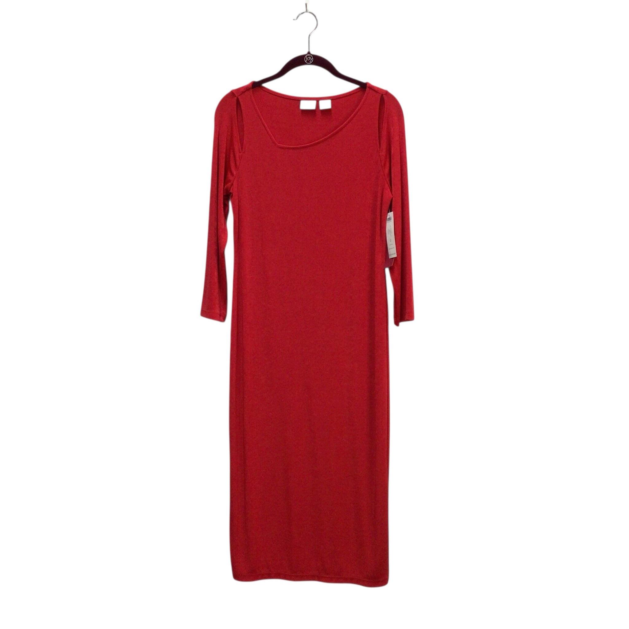 Chicos Travelers Split Shoulder Long Sleeve Red Dress Size Small NWT