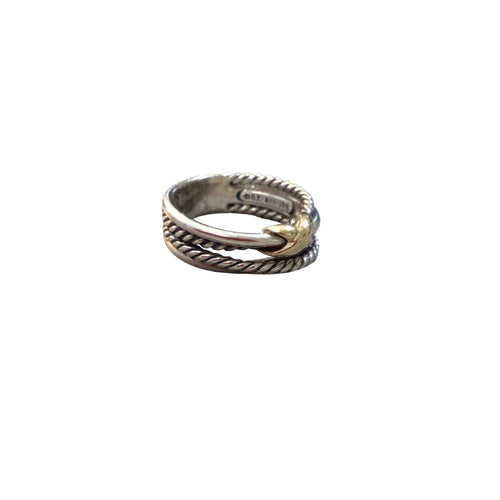 David Yurman X Crossover Band Ring Sterling Silver with 18K Yellow Gold Size 6