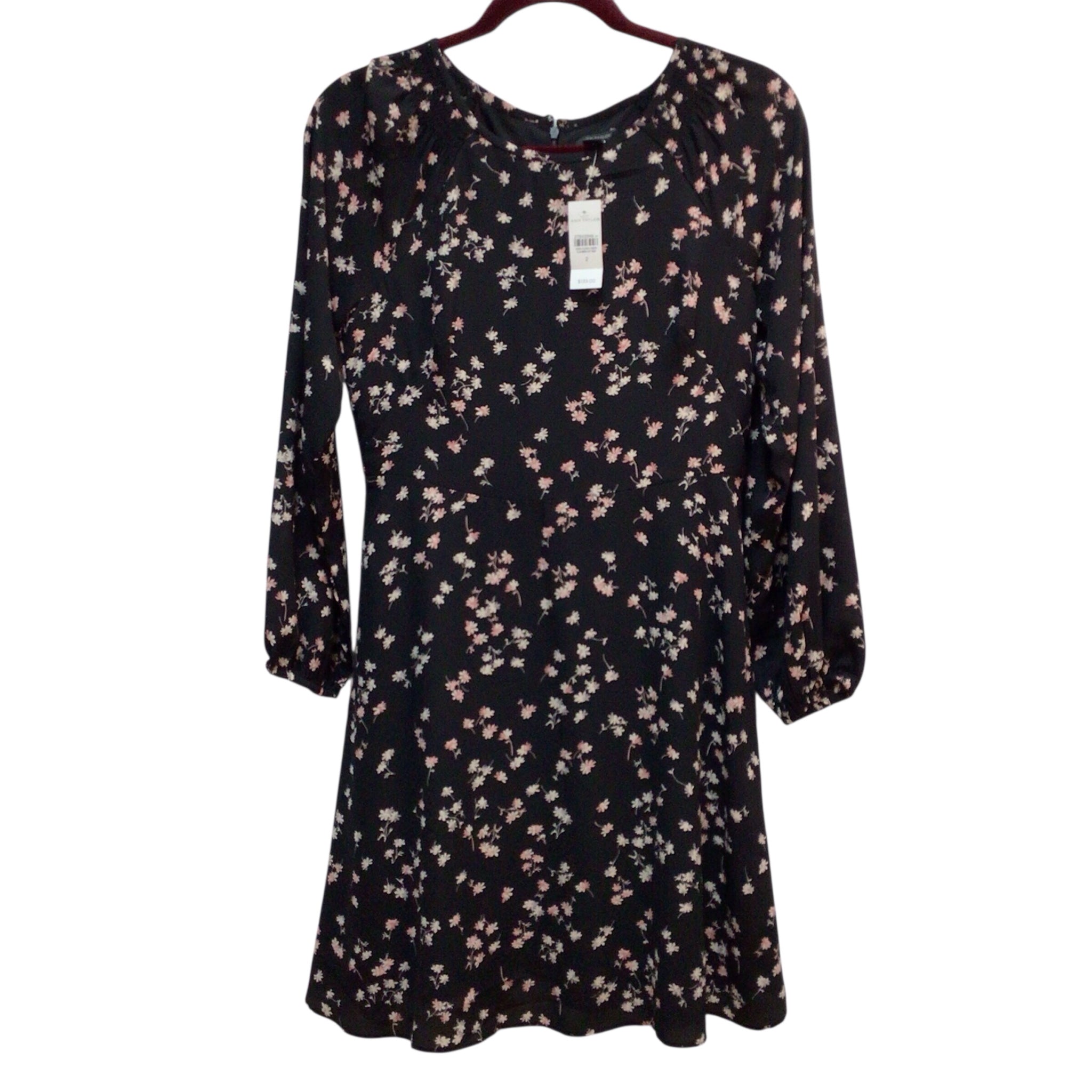 Ann Taylor Pink And Black Flowers Long Sleeve Dress Size 2 NWT